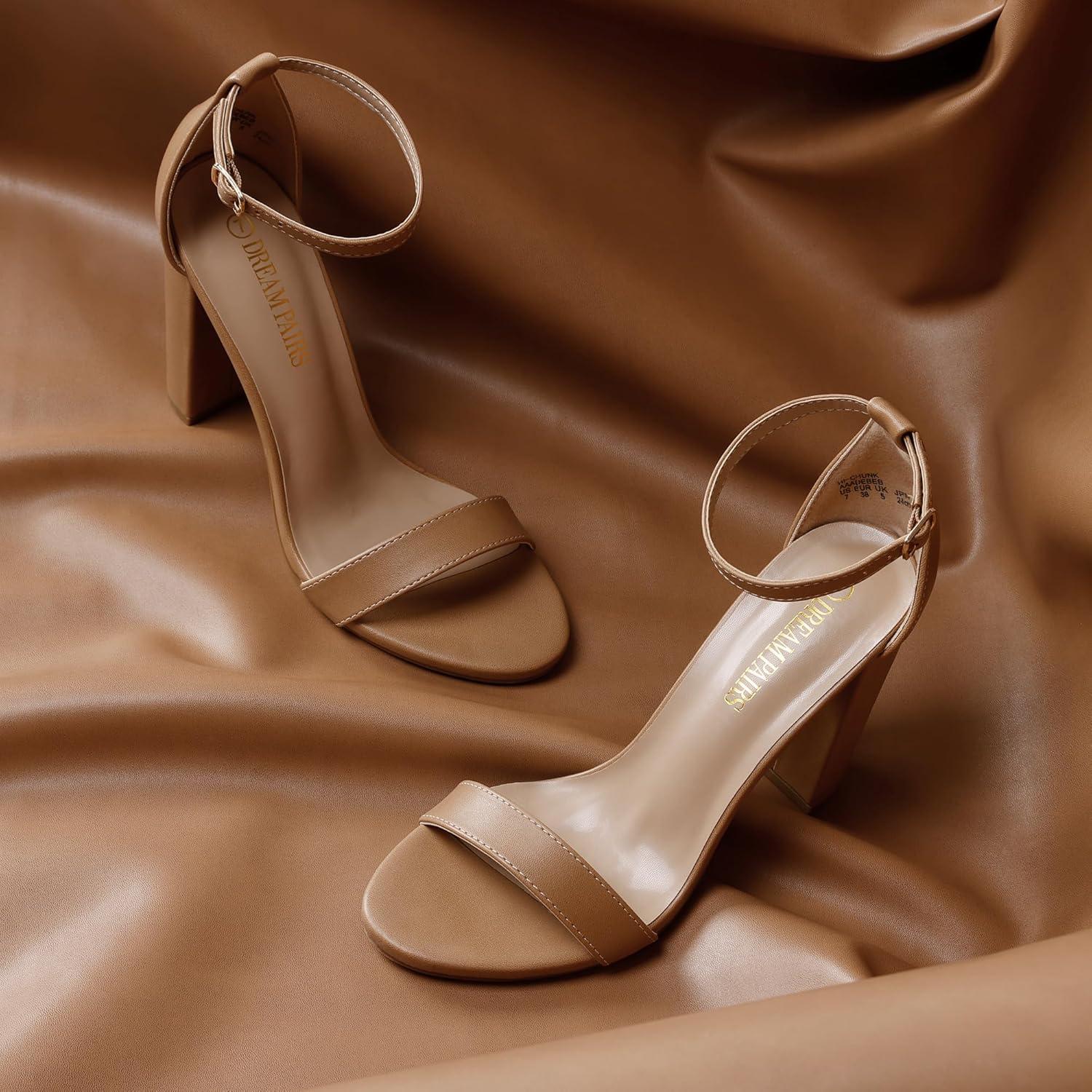 imageDREAM PAIRS Womens HiChunk High Heel Pump SandalsNudePu