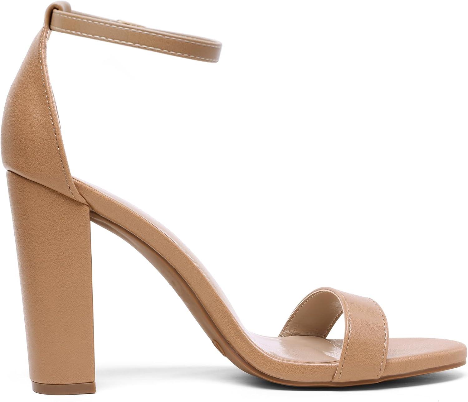 imageDREAM PAIRS Womens HiChunk High Heel Pump SandalsNudePu