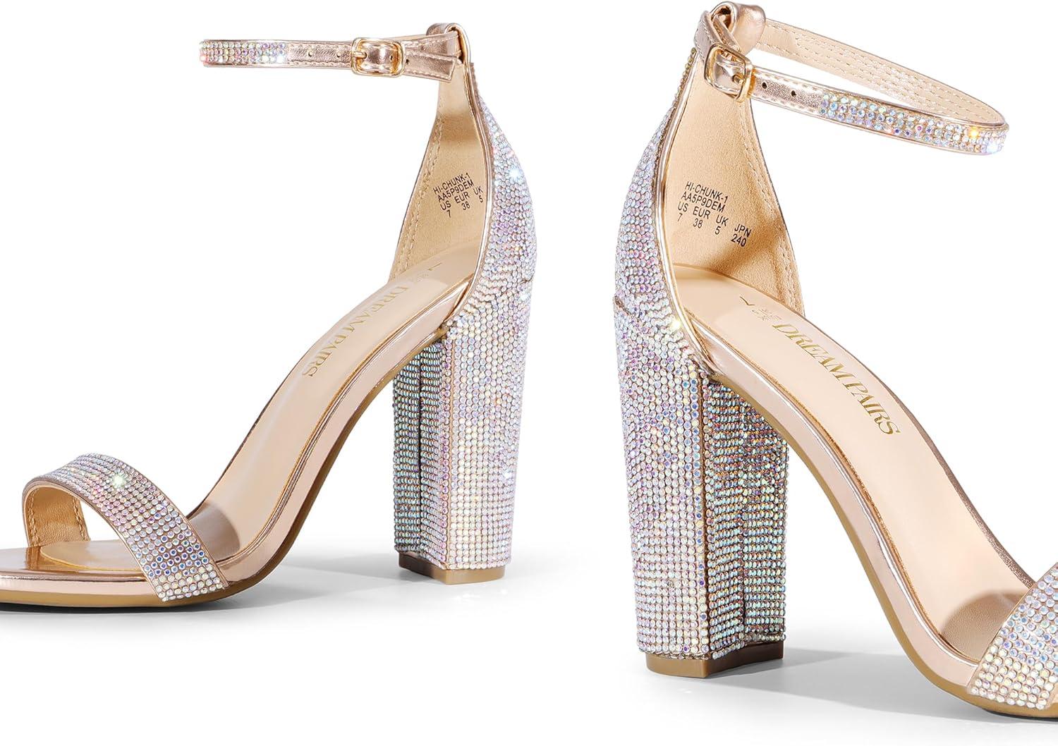 imageDREAM PAIRS Womens HiChunk High Heel Pump SandalsRose Goldrhinestone