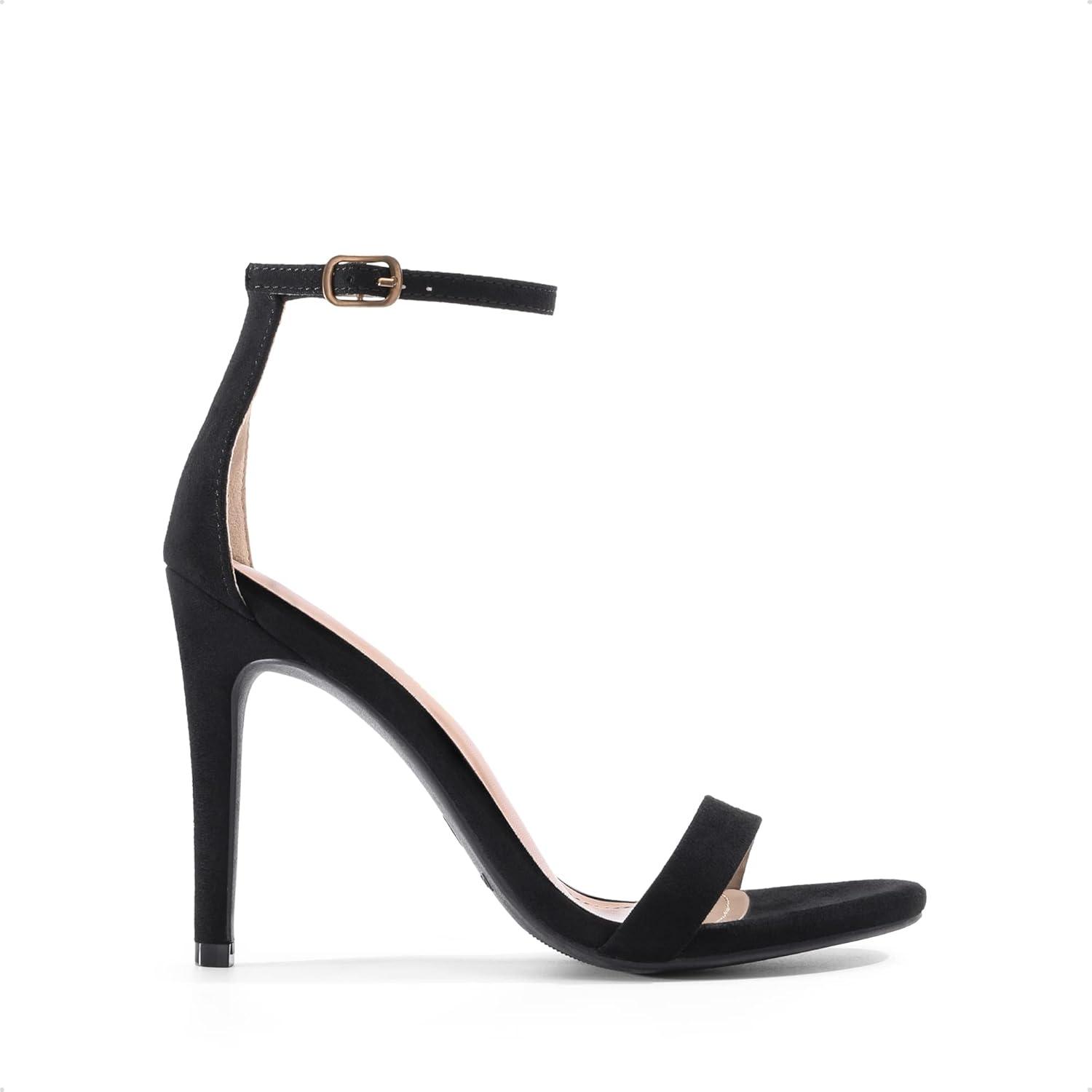 imageDREAM PAIRS Womens High Heels Flower Ankle Strap Stilettos Round Open Toe Dressy Sexy SandalsBlackSuede