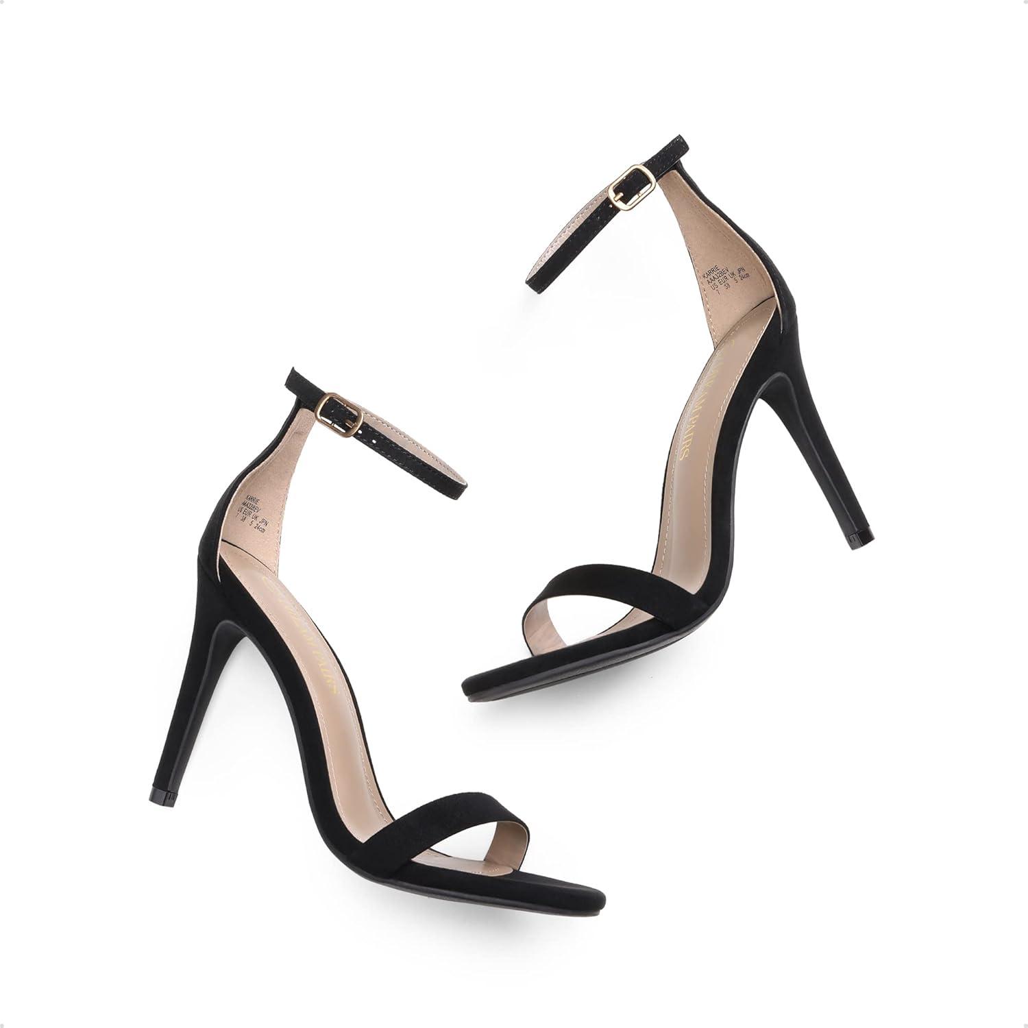 imageDREAM PAIRS Womens High Heels Flower Ankle Strap Stilettos Round Open Toe Dressy Sexy SandalsBlackSuede