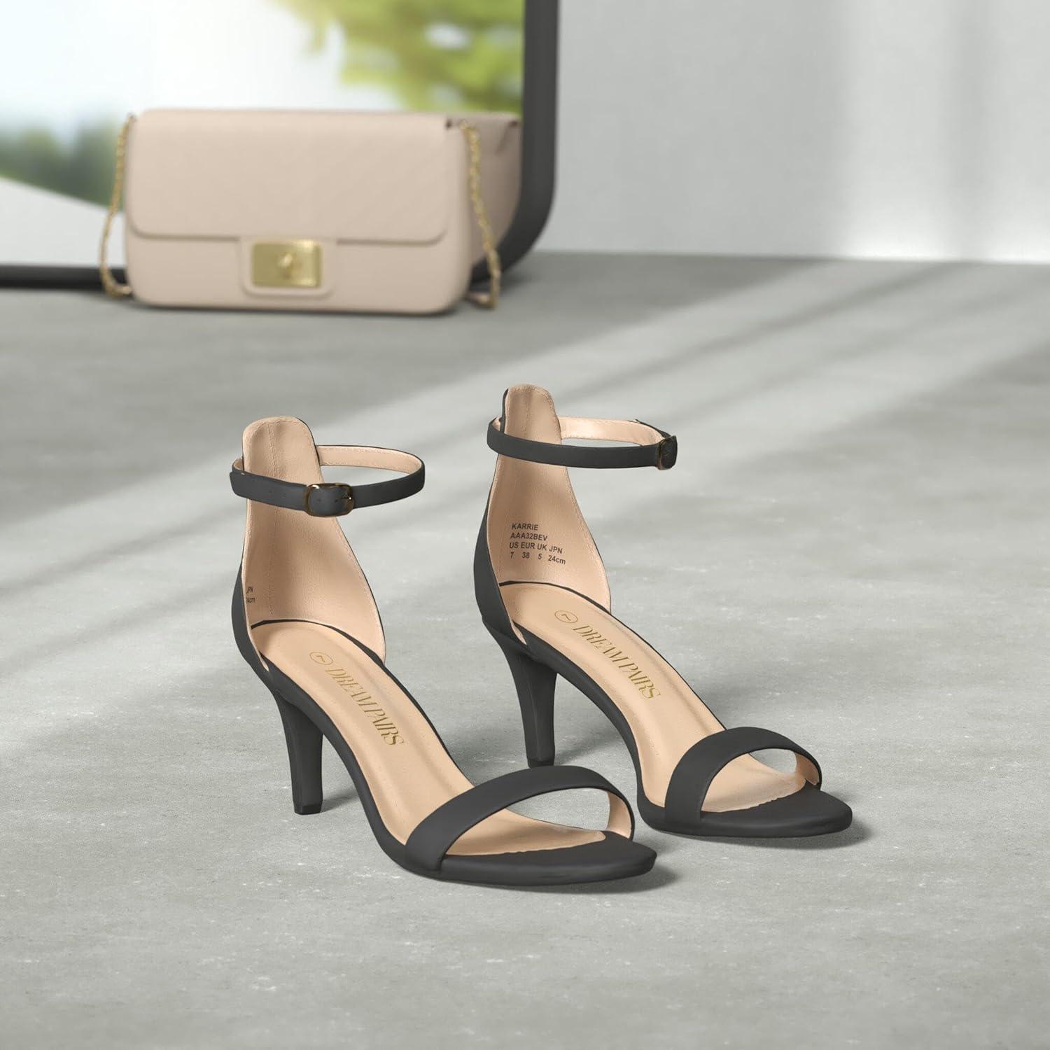 imageDREAM PAIRS Womens High Heels Flower Ankle Strap Stilettos Round Open Toe Dressy Sexy SandalsBlackSuede