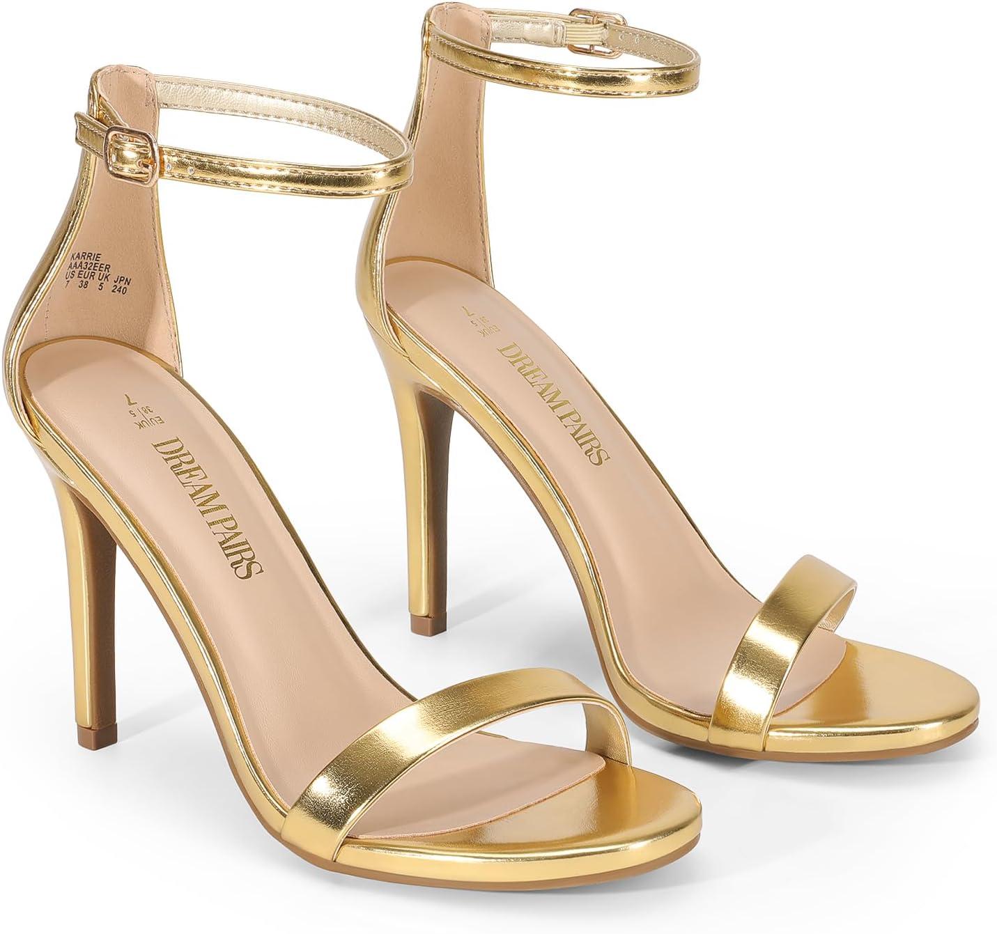 imageDREAM PAIRS Womens High Heels Flower Ankle Strap Stilettos Round Open Toe Dressy Sexy SandalsGoldmetallic