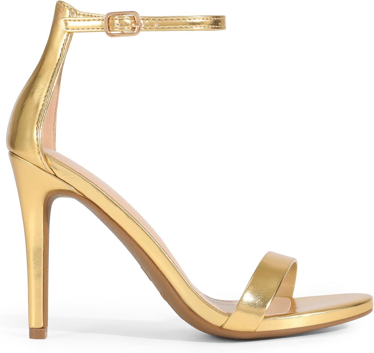 imageDREAM PAIRS Womens High Heels Flower Ankle Strap Stilettos Round Open Toe Dressy Sexy SandalsGoldmetallic