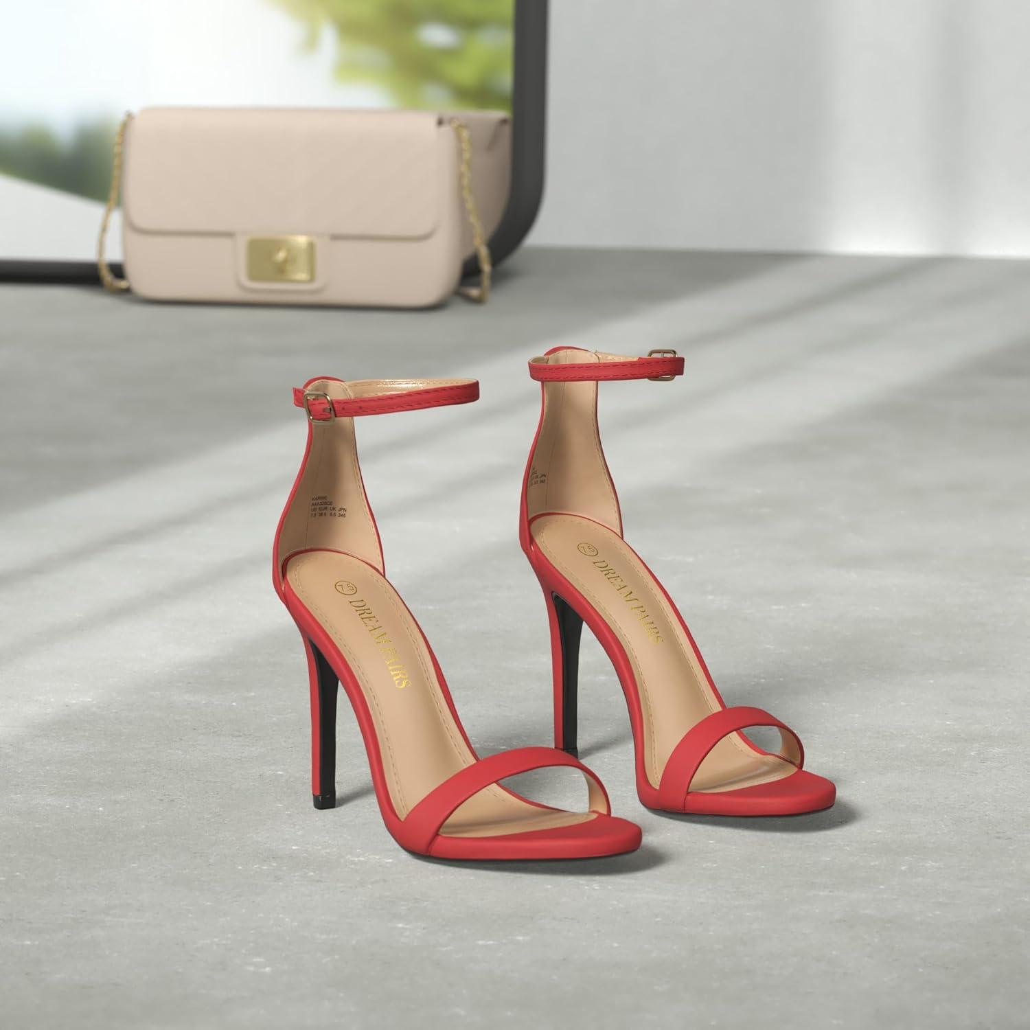 imageDREAM PAIRS Womens High Heels Flower Ankle Strap Stilettos Round Open Toe Dressy Sexy SandalsRedSuede