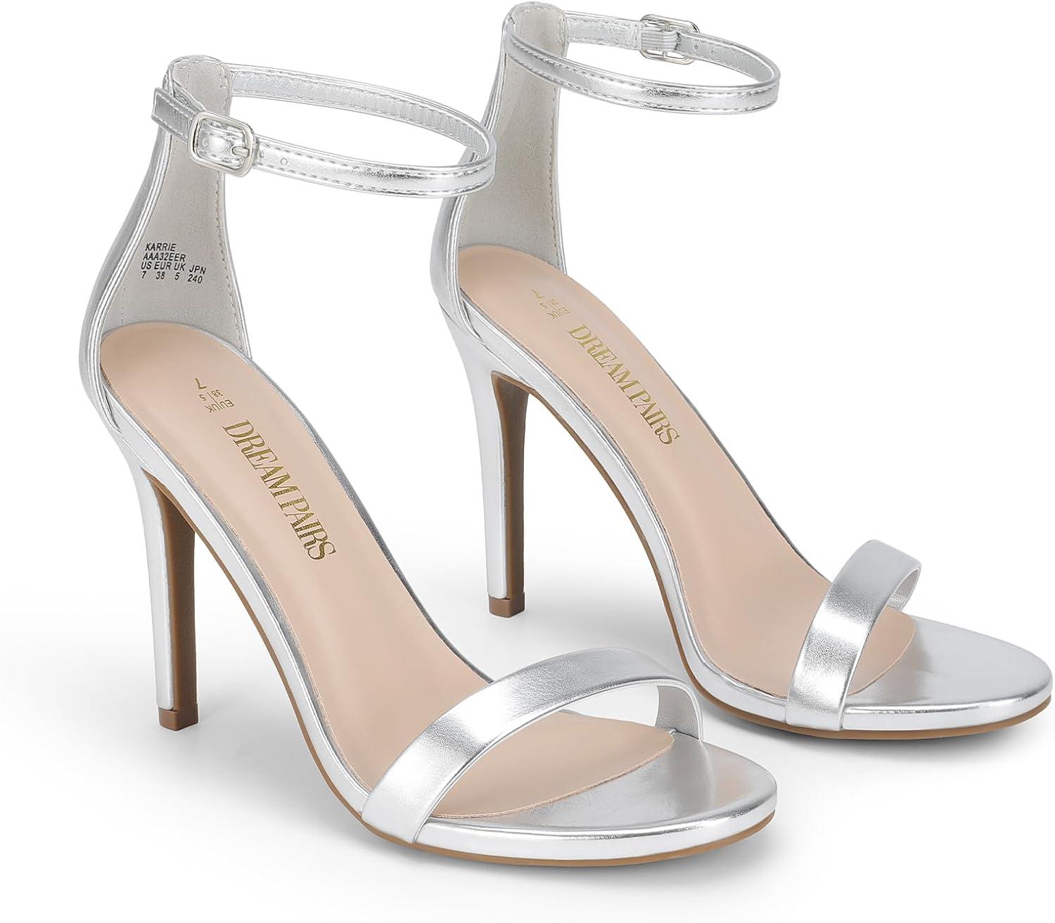 imageDREAM PAIRS Womens High Heels Flower Ankle Strap Stilettos Round Open Toe Dressy Sexy SandalsSilvermetallic