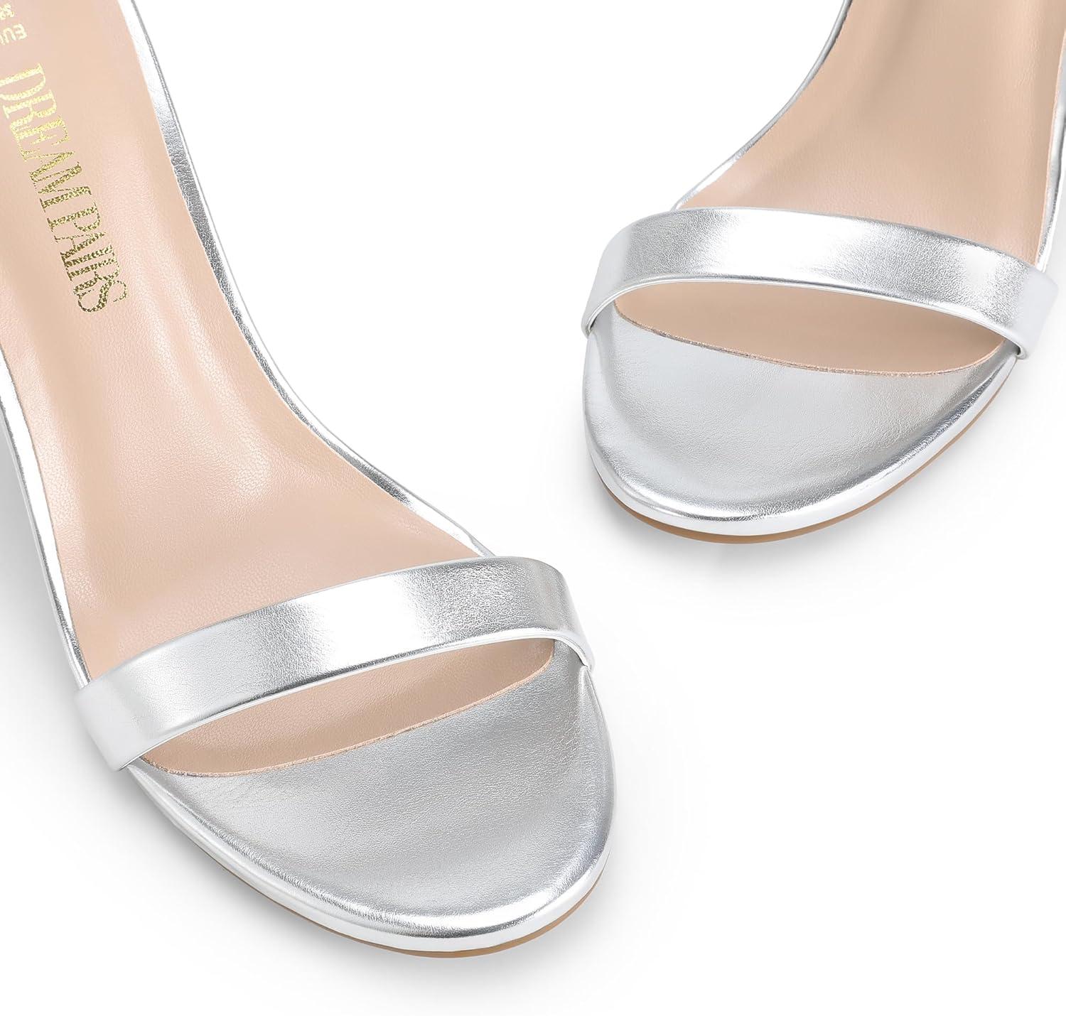 imageDREAM PAIRS Womens High Heels Flower Ankle Strap Stilettos Round Open Toe Dressy Sexy SandalsSilvermetallic