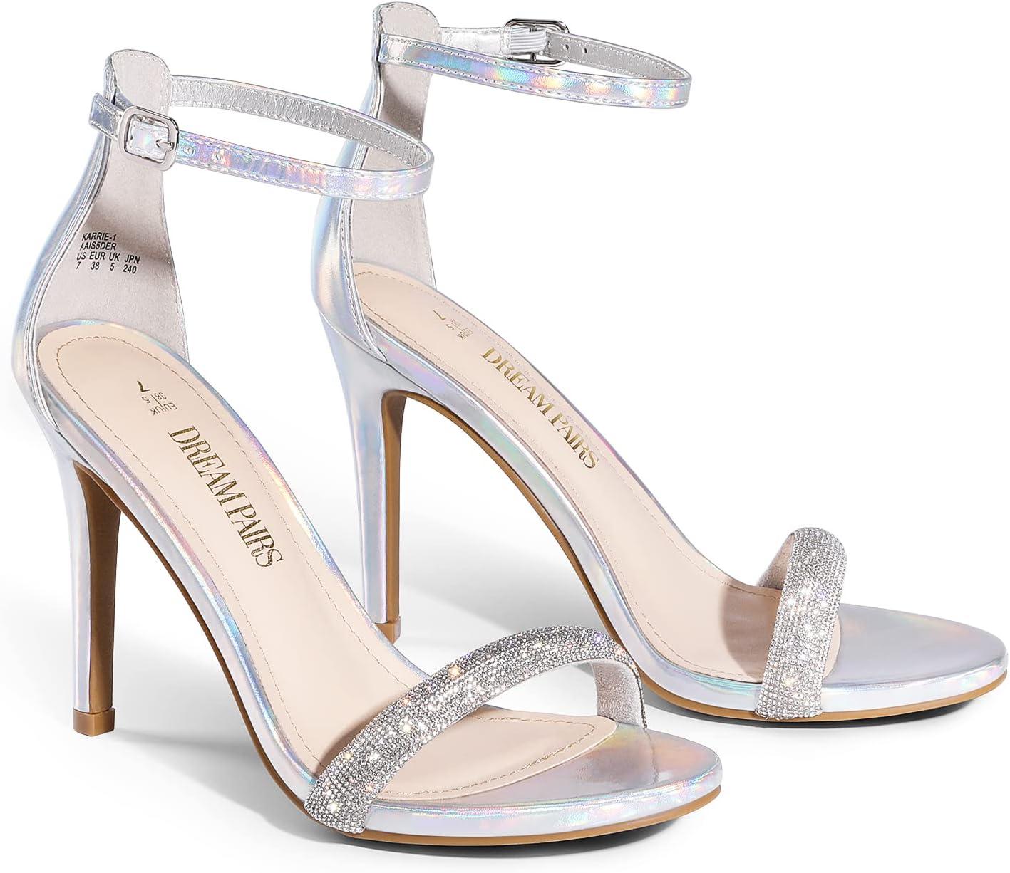 imageDREAM PAIRS Womens High Heels Flower Ankle Strap Stilettos Round Open Toe Dressy Sexy SandalsSilverrhinestone