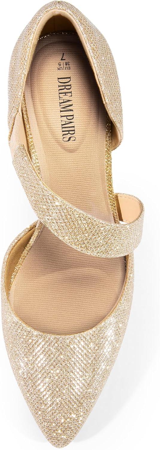 imageDREAM PAIRS Womens High Heels Pumps Dress Closed Pointed Toe Comfortable DOrsay Pumps Shoes for Work Office Wedding Dancing CharmaneGoldglitter