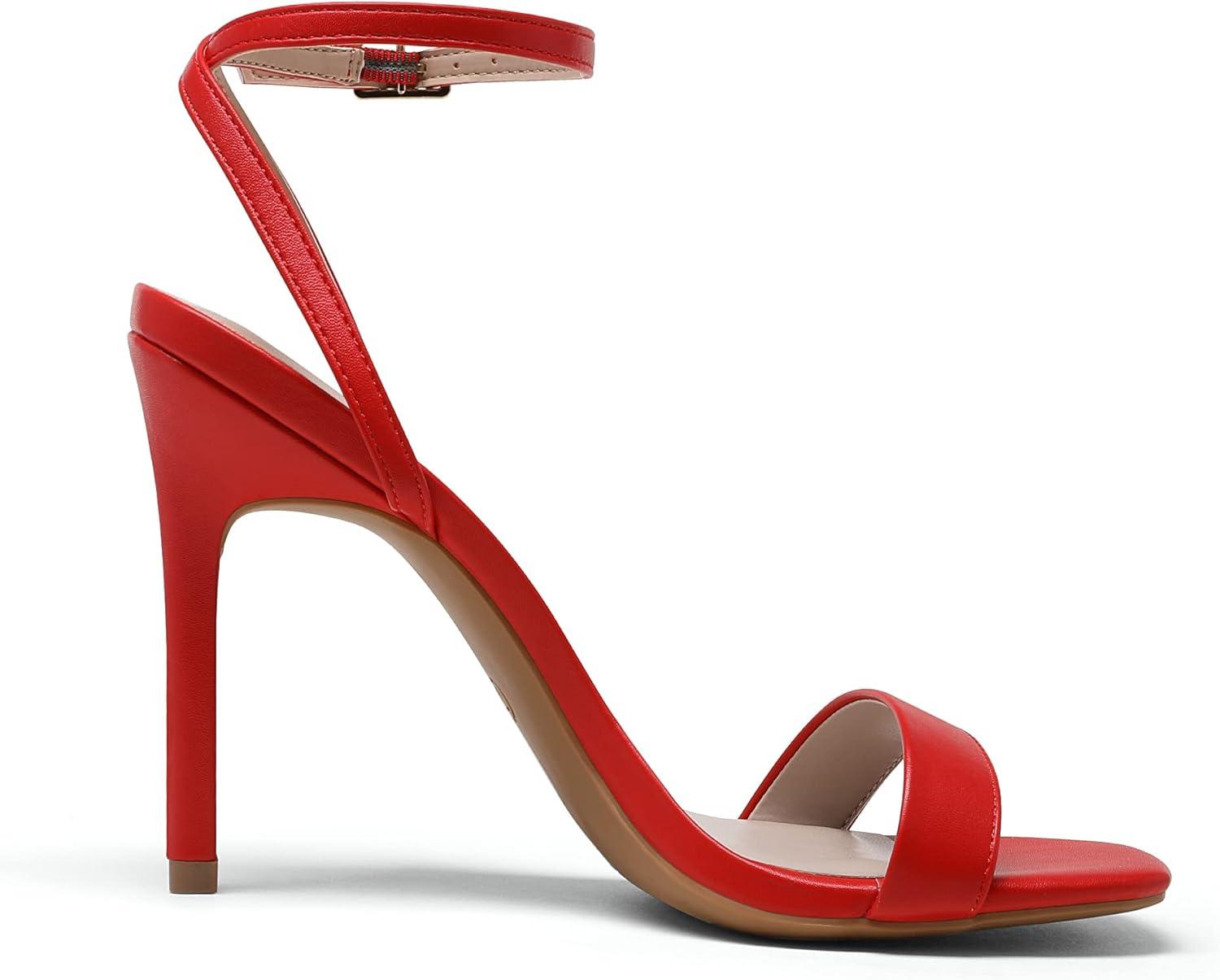 imageDREAM PAIRS Womens High Stilettos Open Square Toe Ankle Strap Heels Sexy Comfort Strappy Dress Shoes Wedding Bridal Pumps SandalsRed