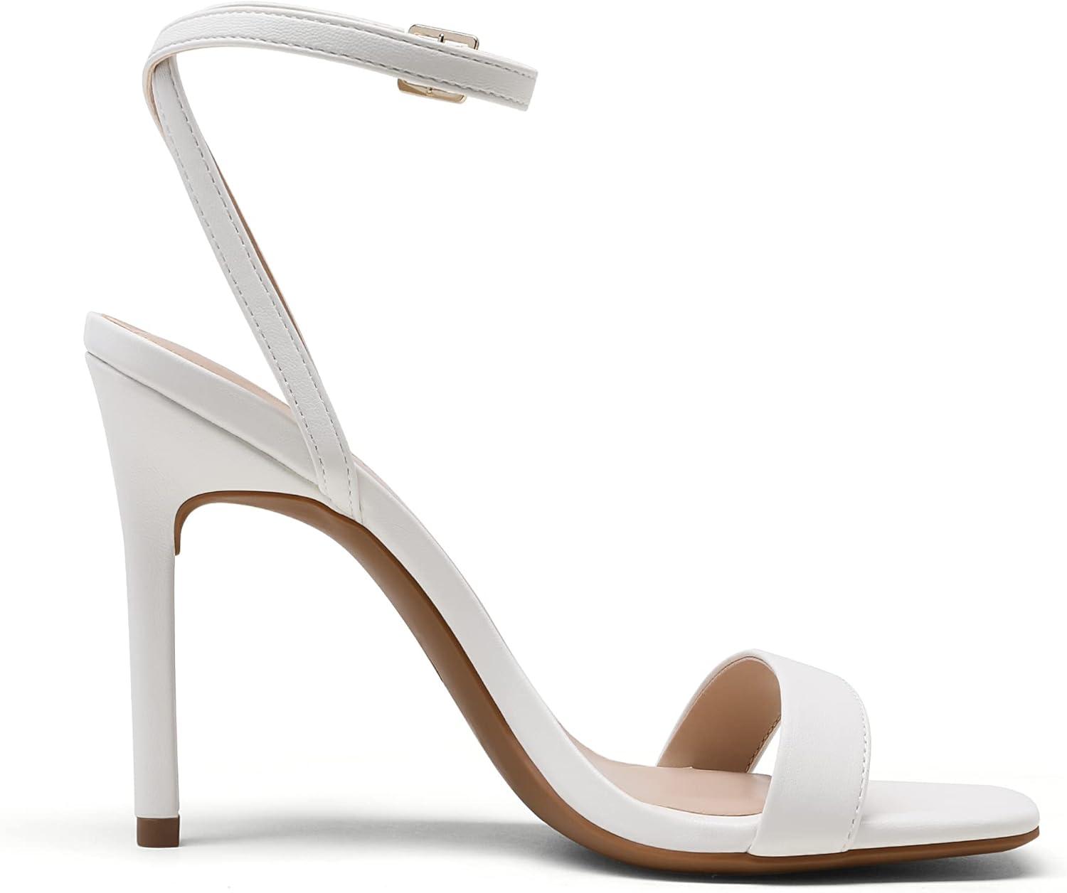 imageDREAM PAIRS Womens High Stilettos Open Square Toe Ankle Strap Heels Sexy Comfort Strappy Dress Shoes Wedding Bridal Pumps SandalsWhite