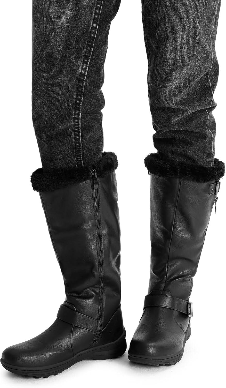 imageDREAM PAIRS Womens Knee High Boots Thick Faux Fur Lined Winter Snow Warm Boots with ZipperBlackPu