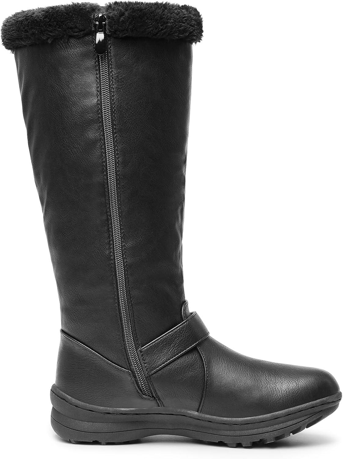 imageDREAM PAIRS Womens Knee High Boots Thick Faux Fur Lined Winter Snow Warm Boots with ZipperBlackPu