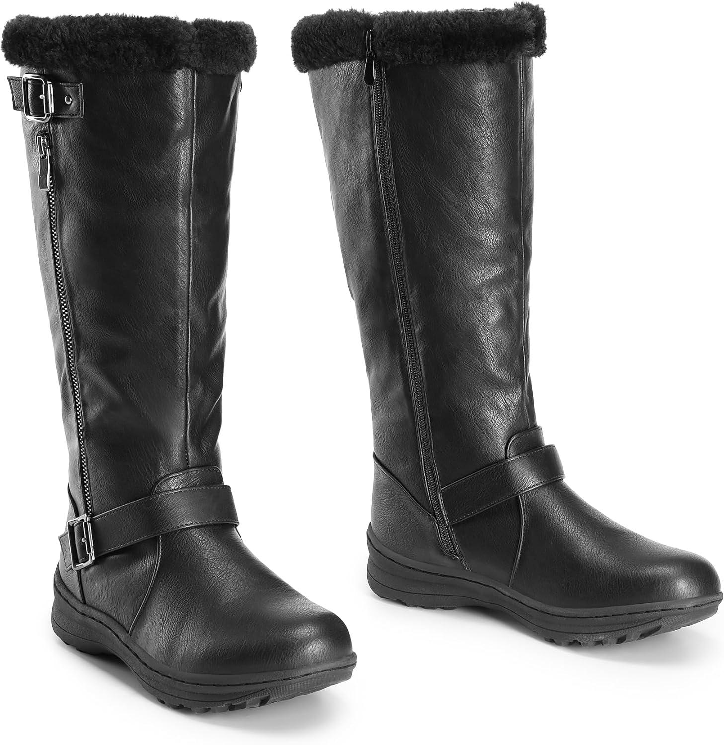 imageDREAM PAIRS Womens Knee High Boots Thick Faux Fur Lined Winter Snow Warm Boots with ZipperBlackPu