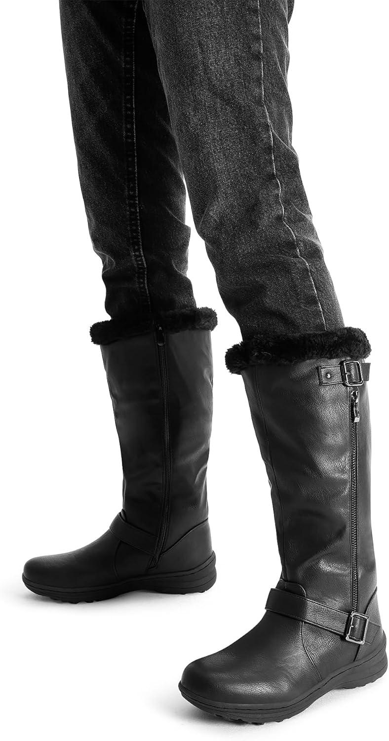 imageDREAM PAIRS Womens Knee High Boots Thick Faux Fur Lined Winter Snow Warm Boots with ZipperBlackPu