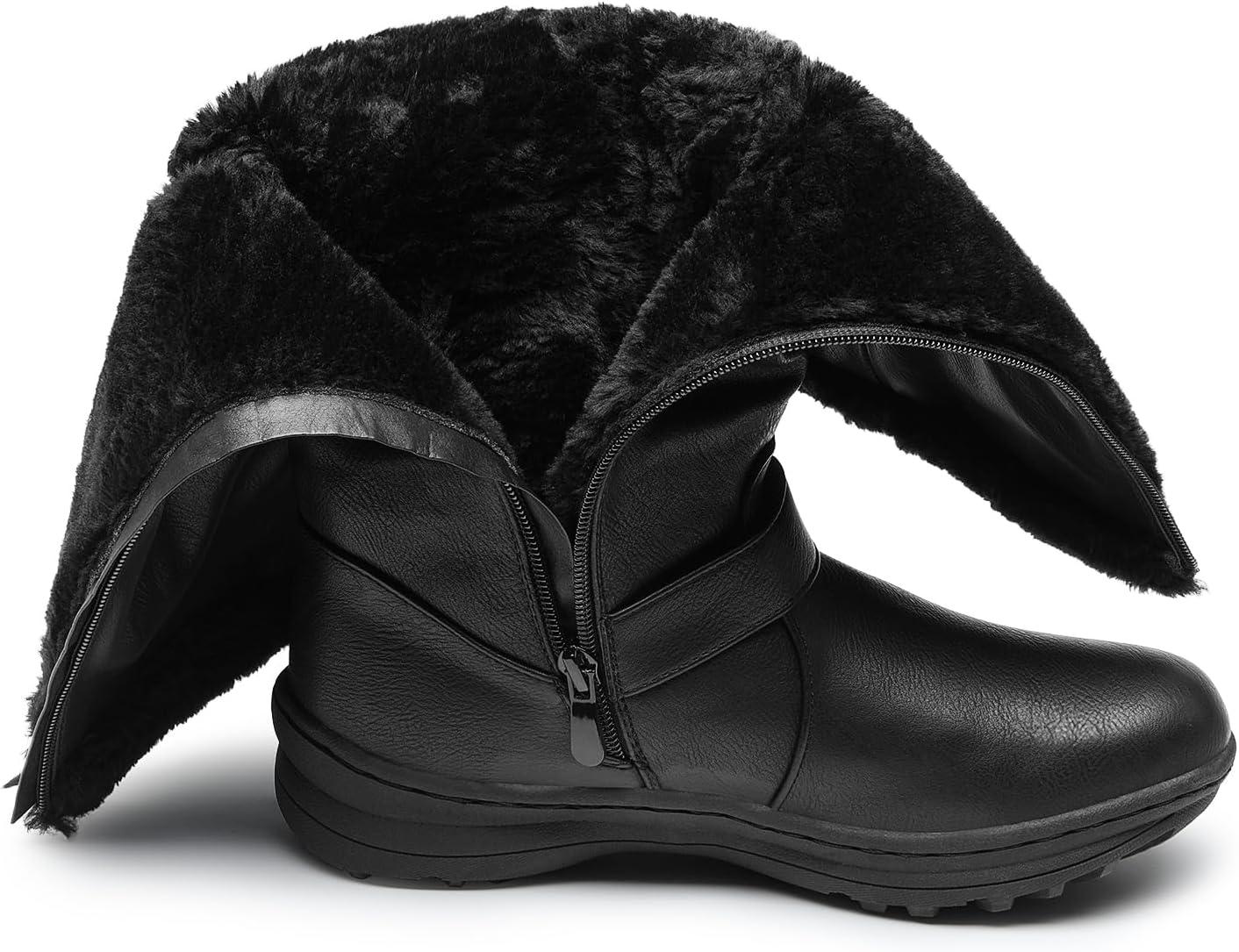 imageDREAM PAIRS Womens Knee High Boots Thick Faux Fur Lined Winter Snow Warm Boots with ZipperBlackPu