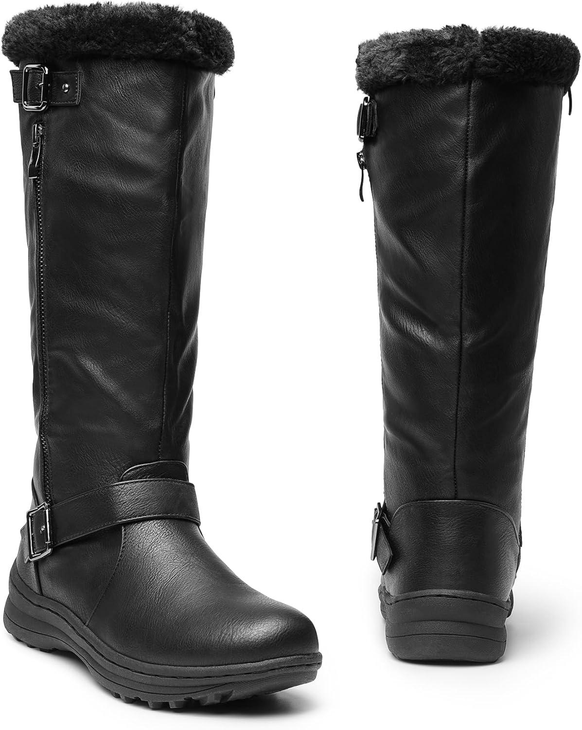 imageDREAM PAIRS Womens Knee High Boots Thick Faux Fur Lined Winter Snow Warm Boots with ZipperBlackPu