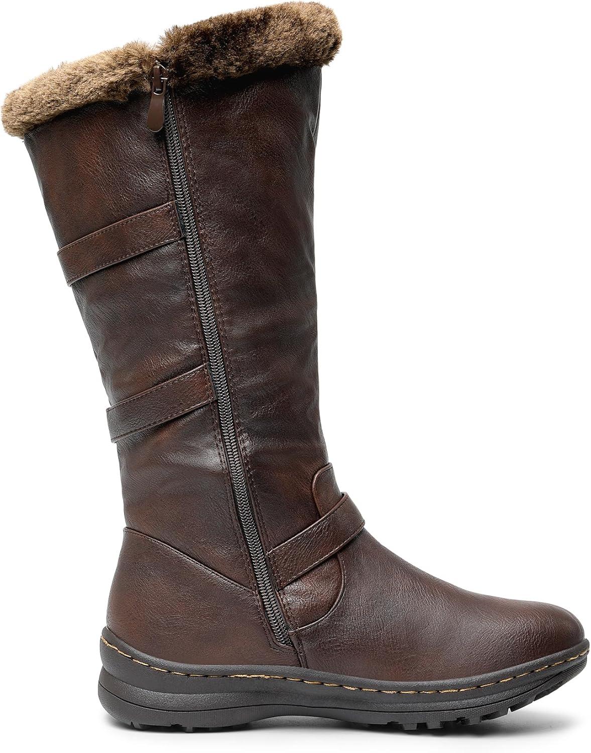 imageDREAM PAIRS Womens Knee High Boots Thick Faux Fur Lined Winter Snow Warm Boots with ZipperBrown