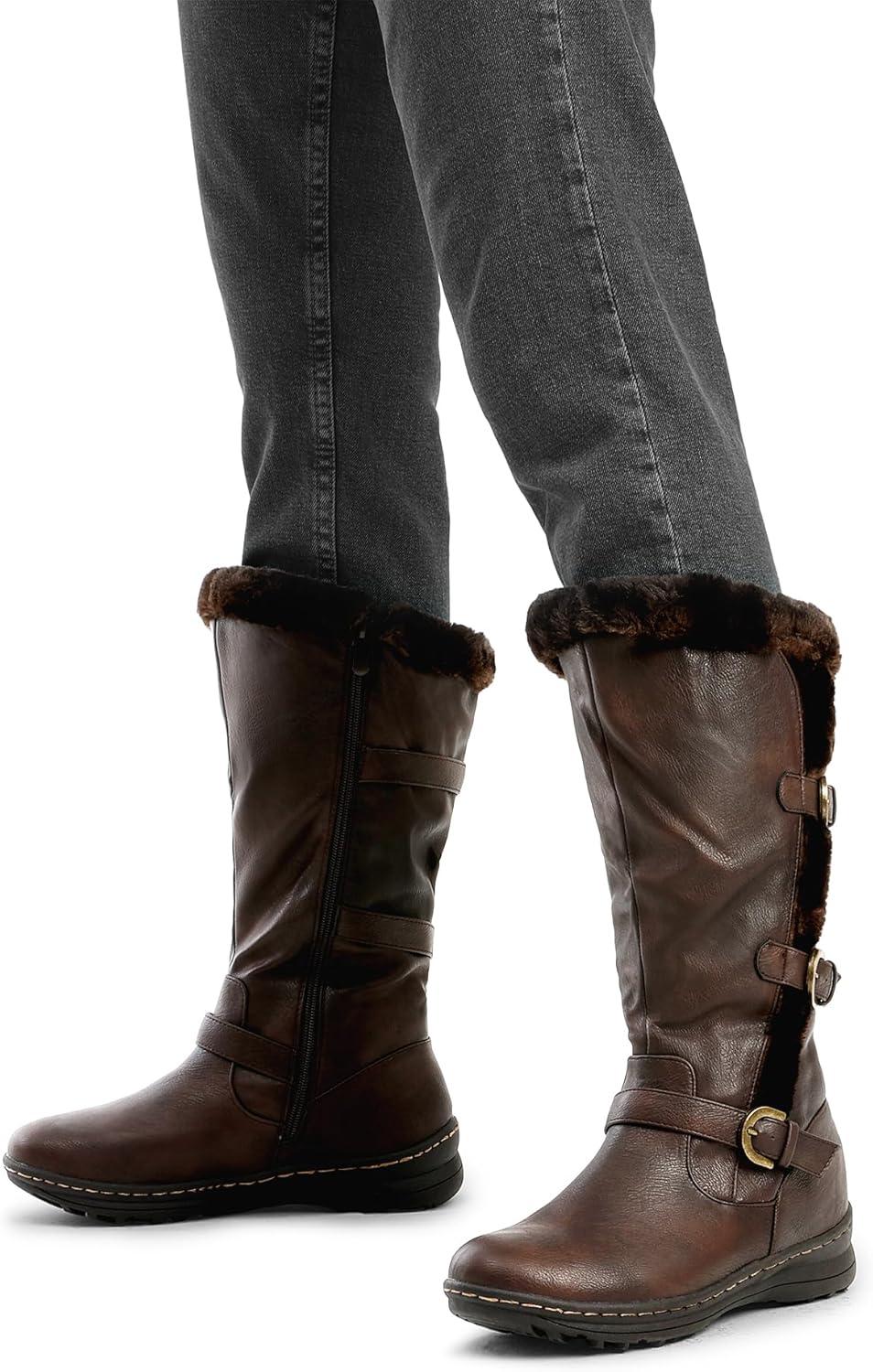 imageDREAM PAIRS Womens Knee High Boots Thick Faux Fur Lined Winter Snow Warm Boots with ZipperBrown