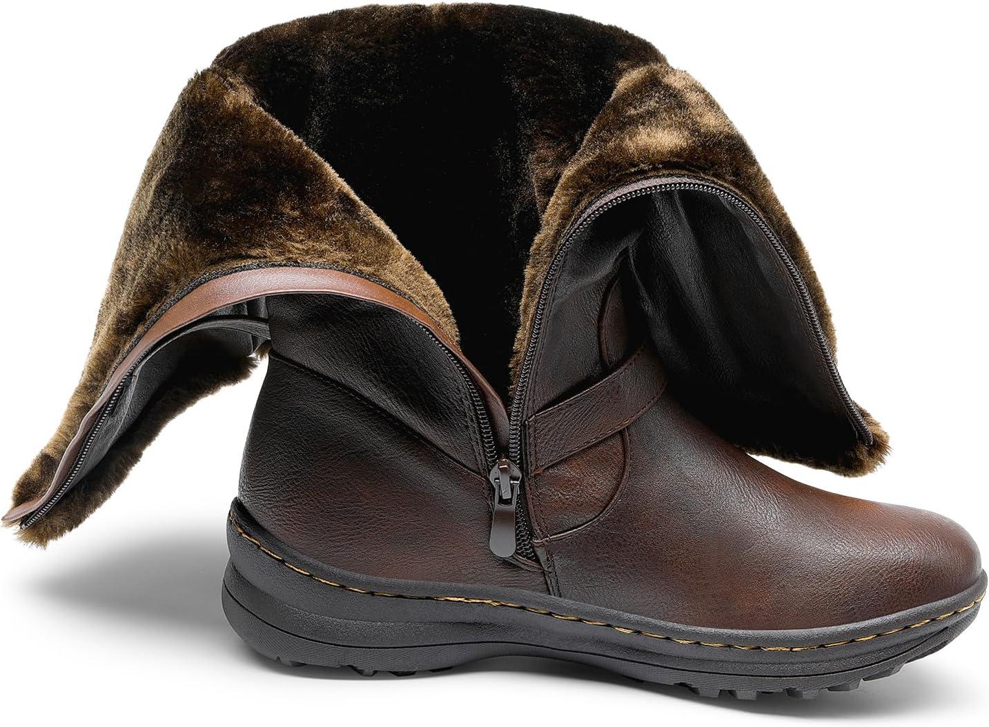 imageDREAM PAIRS Womens Knee High Boots Thick Faux Fur Lined Winter Snow Warm Boots with ZipperBrown