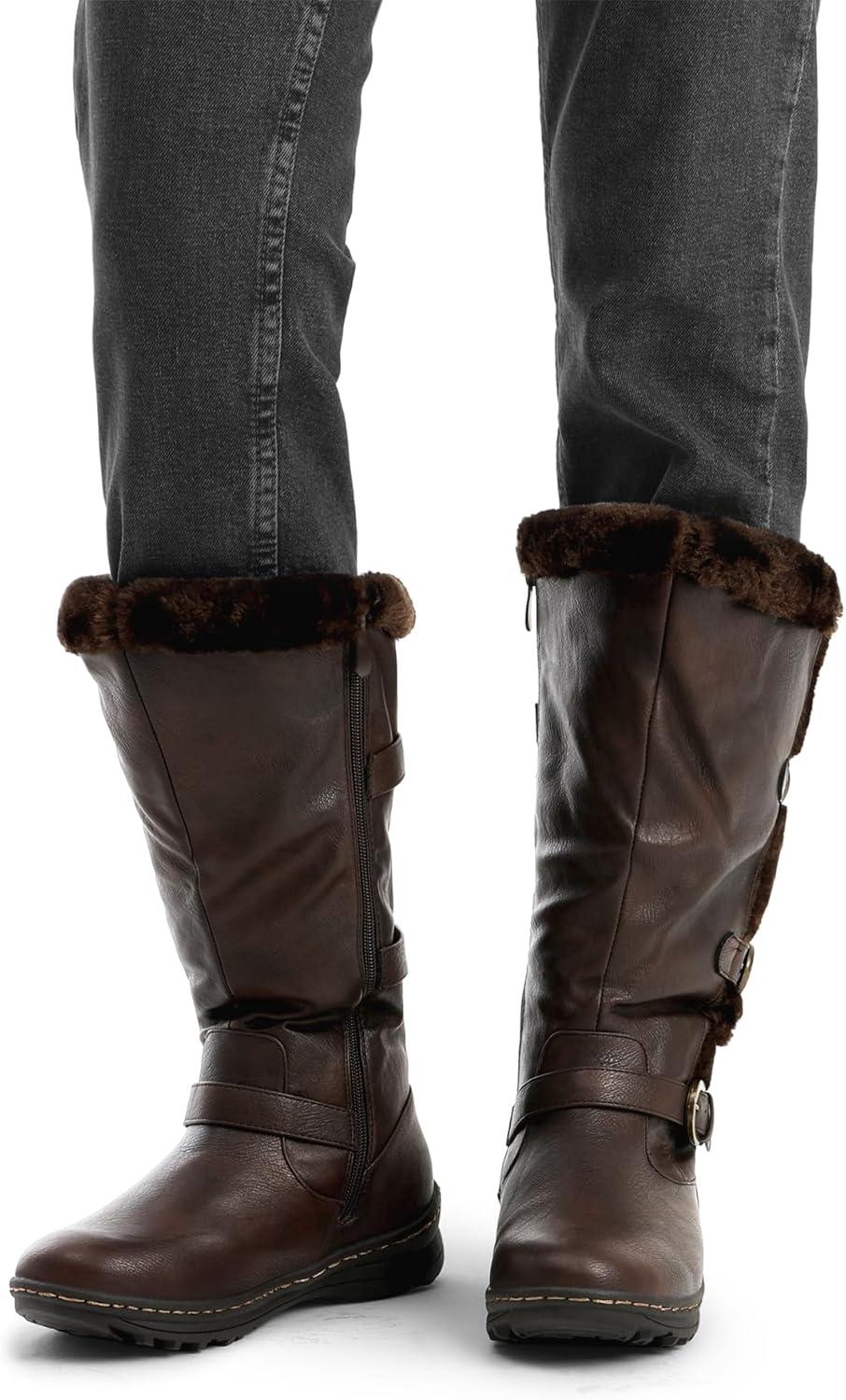 imageDREAM PAIRS Womens Knee High Boots Thick Faux Fur Lined Winter Snow Warm Boots with ZipperBrown