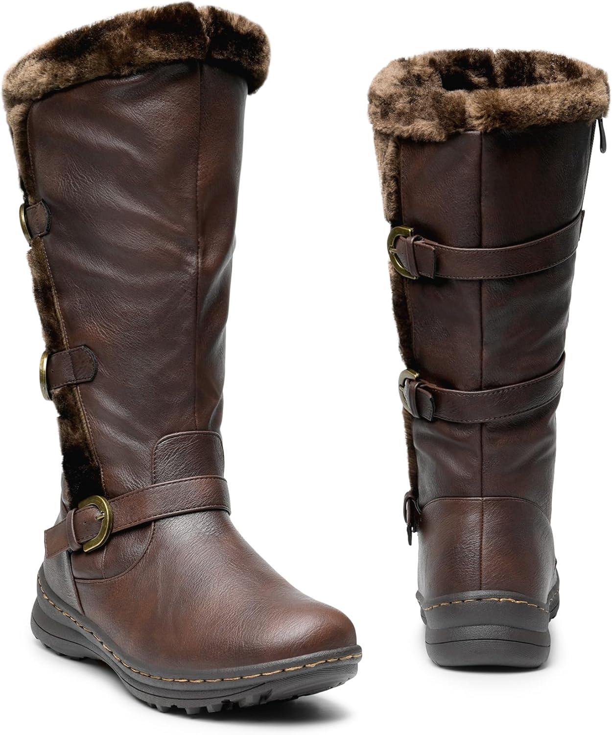 imageDREAM PAIRS Womens Knee High Boots Thick Faux Fur Lined Winter Snow Warm Boots with ZipperBrown