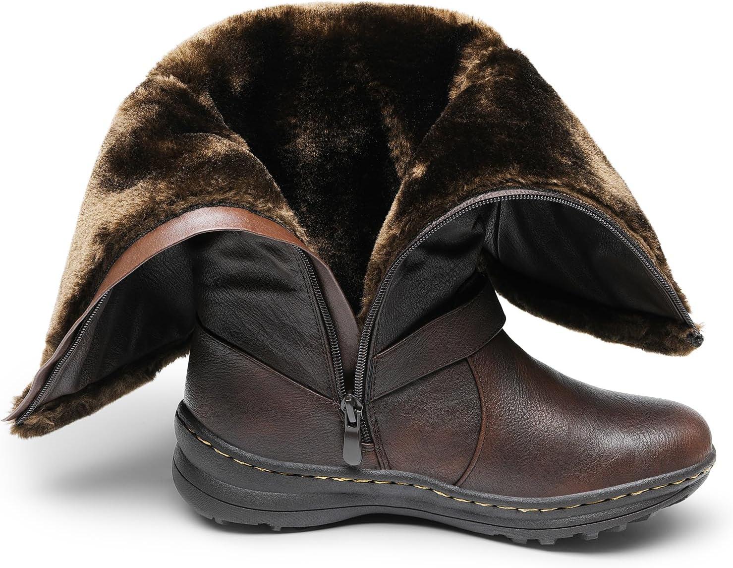 imageDREAM PAIRS Womens Knee High Boots Thick Faux Fur Lined Winter Snow Warm Boots with ZipperBrownPu