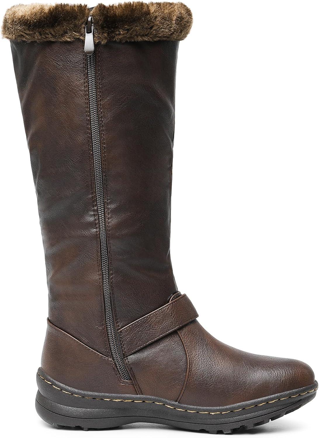 imageDREAM PAIRS Womens Knee High Boots Thick Faux Fur Lined Winter Snow Warm Boots with ZipperBrownPu