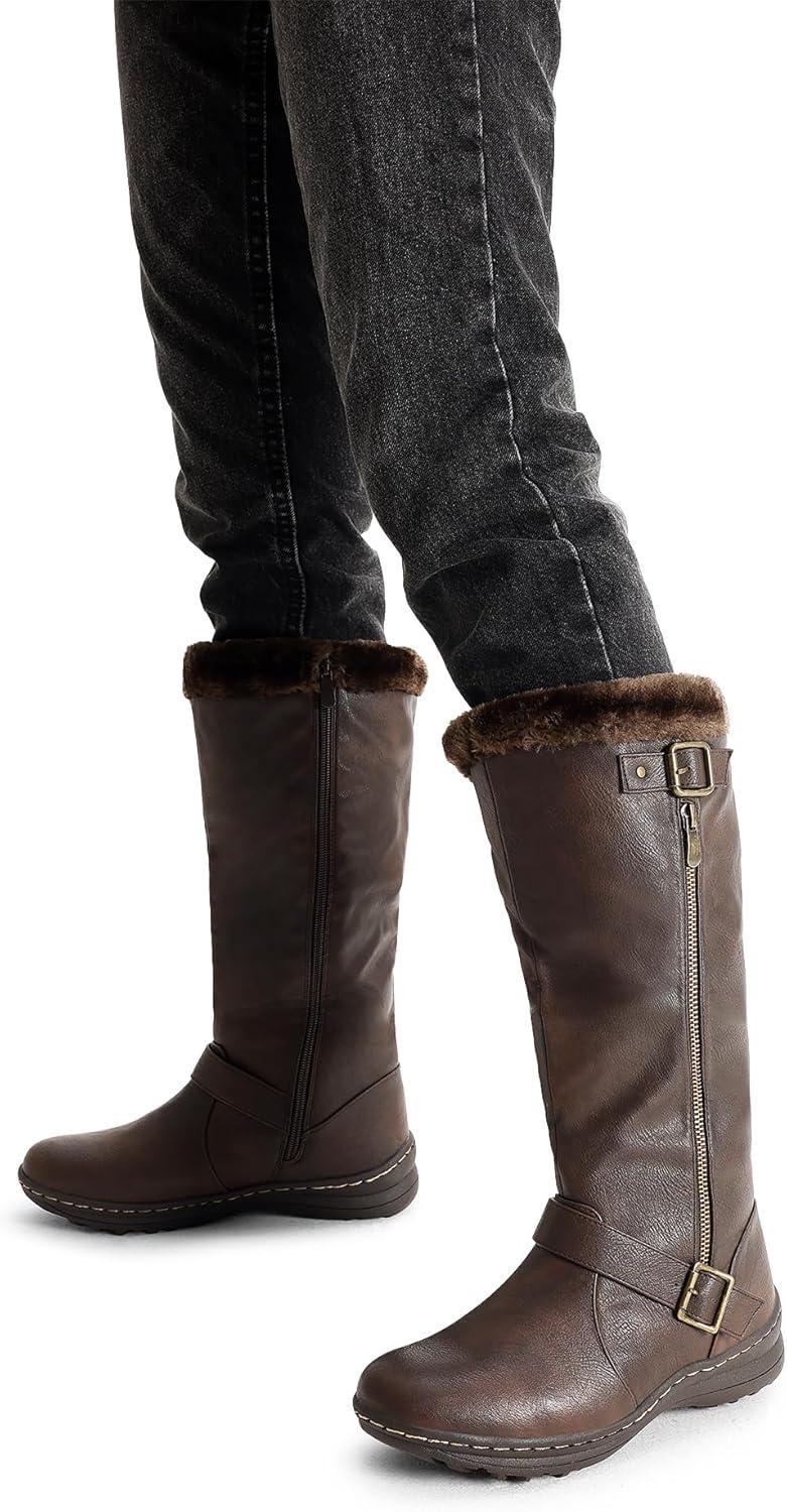 imageDREAM PAIRS Womens Knee High Boots Thick Faux Fur Lined Winter Snow Warm Boots with ZipperBrownPu