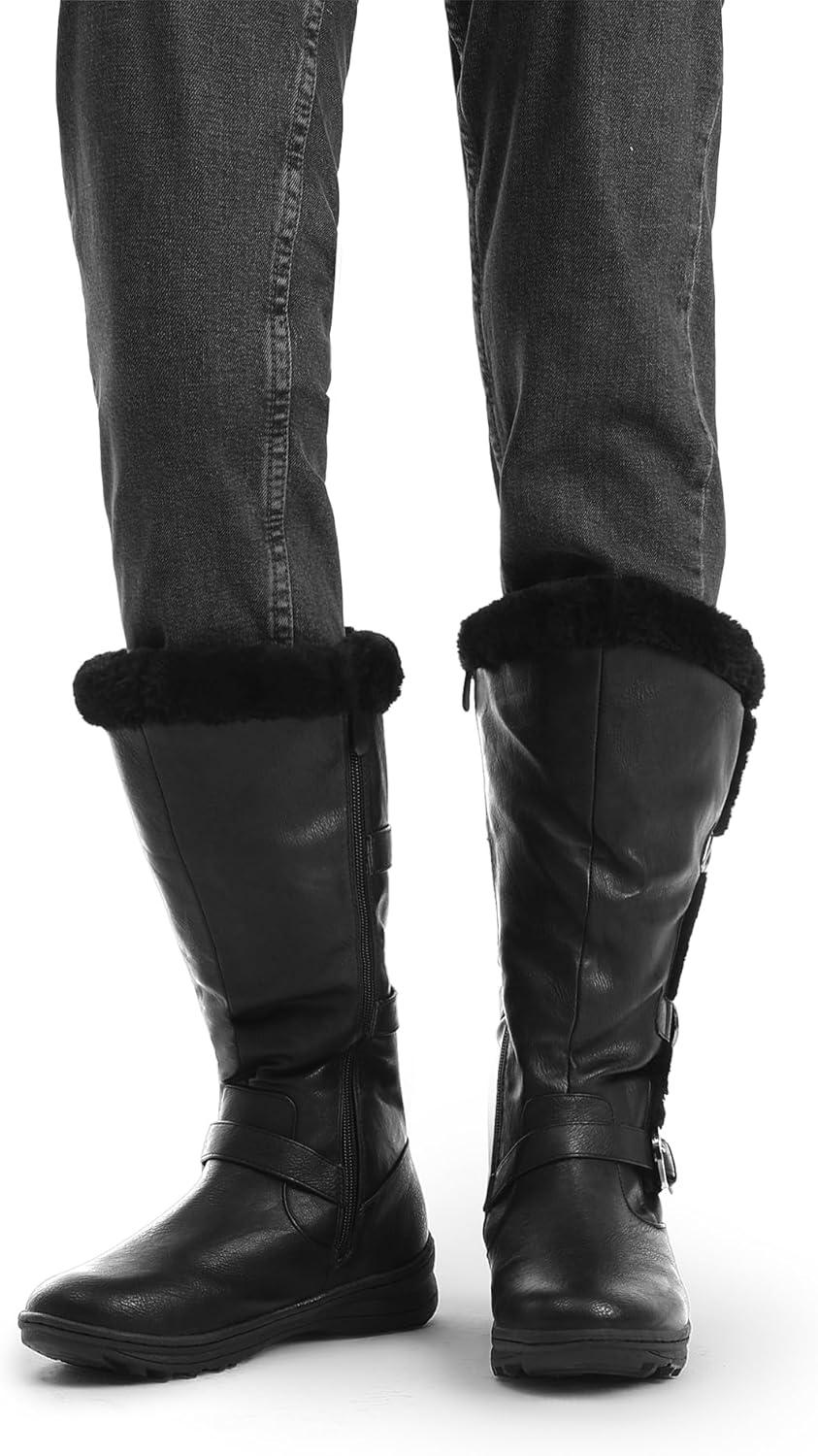 imageDREAM PAIRS Womens Knee High Boots Thick Faux Fur Lined Winter Snow Warm Boots with ZipperMinxBlackPu