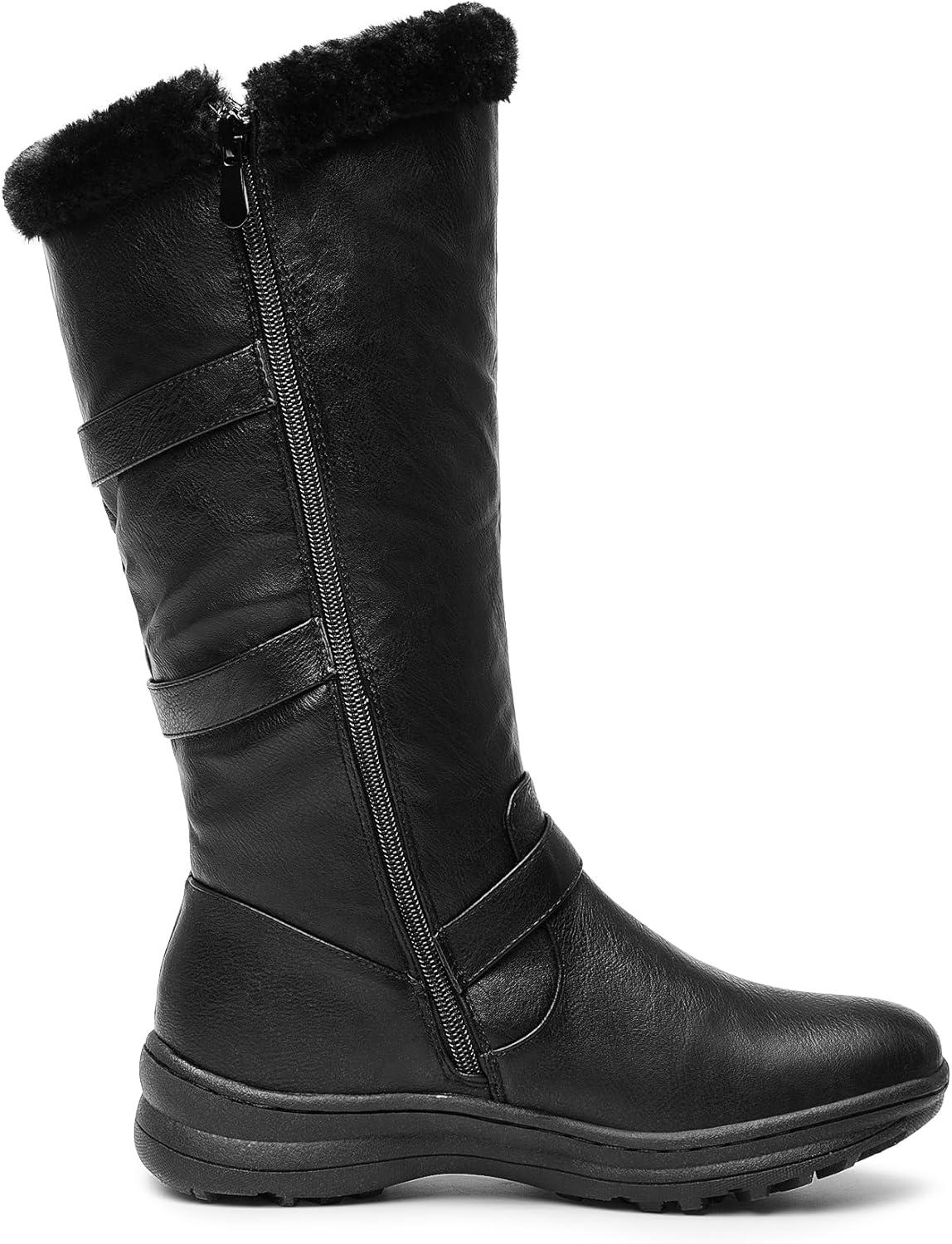 imageDREAM PAIRS Womens Knee High Boots Thick Faux Fur Lined Winter Snow Warm Boots with ZipperMinxBlackPu