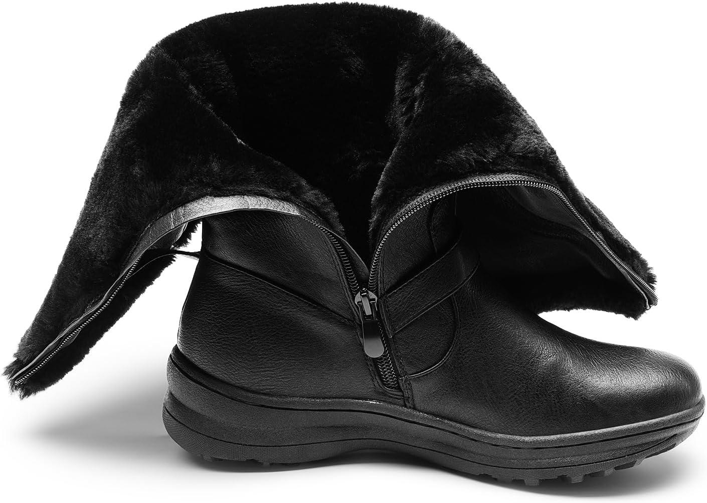 imageDREAM PAIRS Womens Knee High Boots Thick Faux Fur Lined Winter Snow Warm Boots with ZipperMinxBlackPu