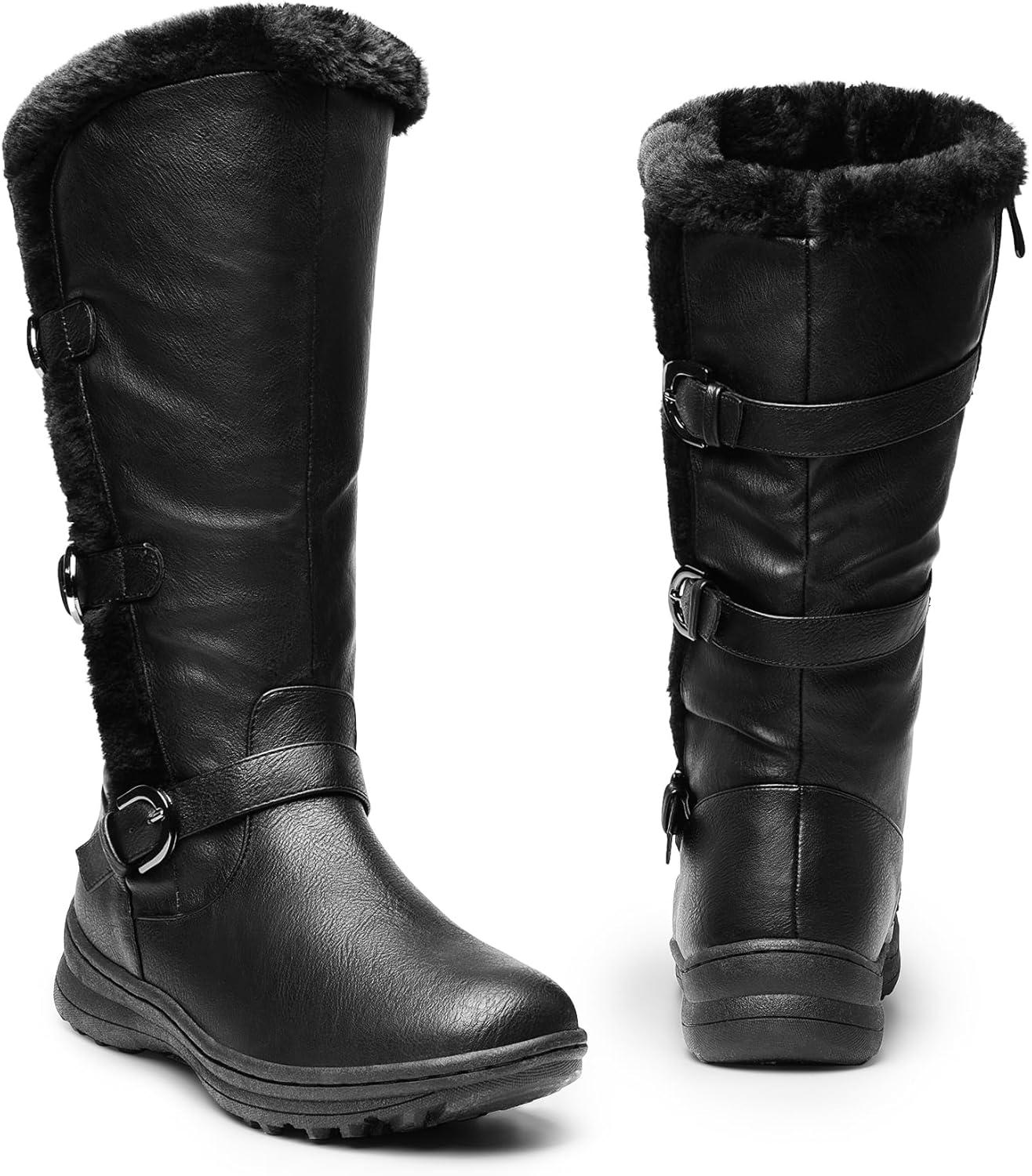imageDREAM PAIRS Womens Knee High Boots Thick Faux Fur Lined Winter Snow Warm Boots with ZipperMinxBlackPu