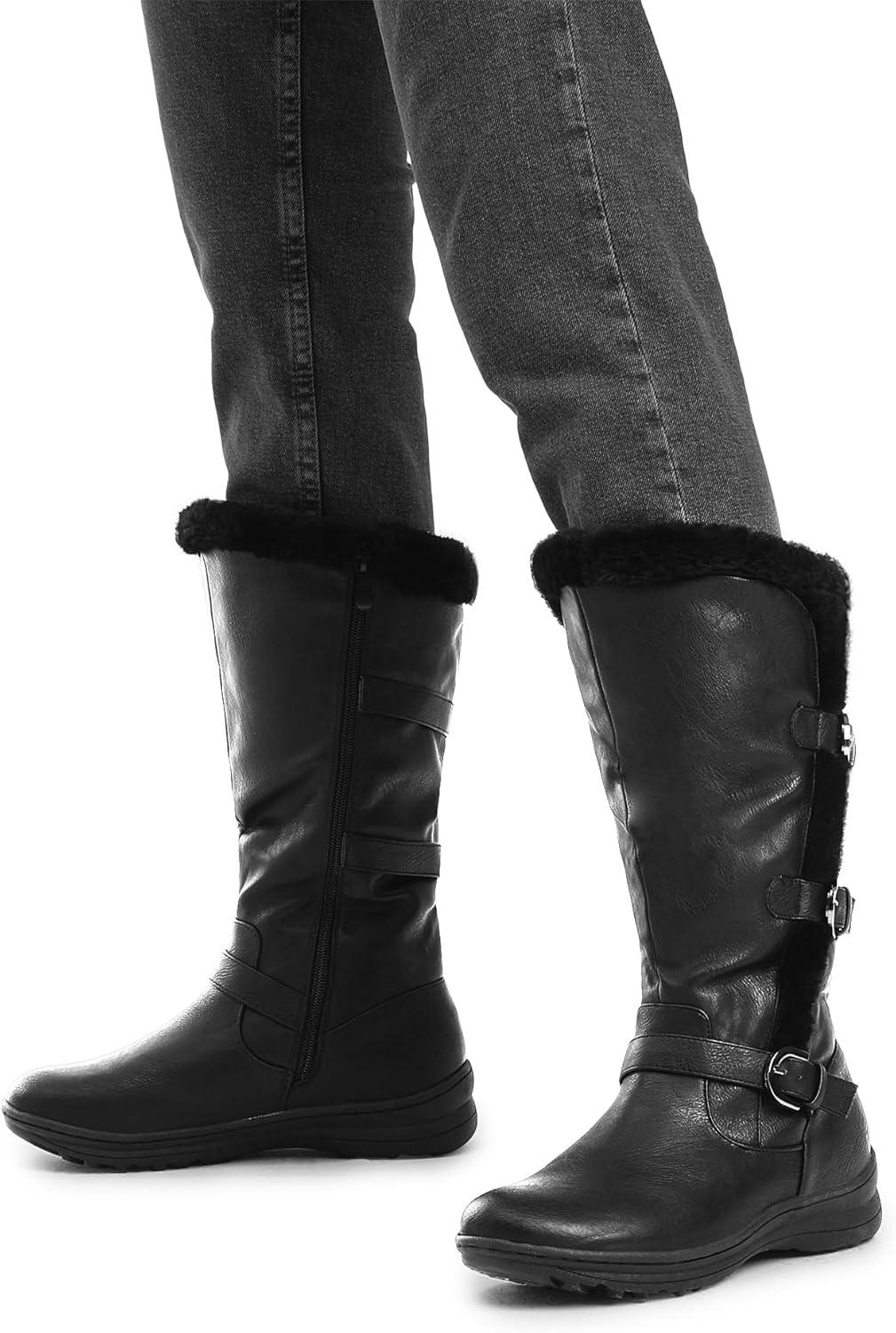 imageDREAM PAIRS Womens Knee High Boots Thick Faux Fur Lined Winter Snow Warm Boots with ZipperMinxBlackPu