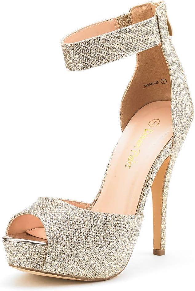 imageDREAM PAIRS Womens Swan05 High Heel Platform Dress Pump ShoesGoldGlitter