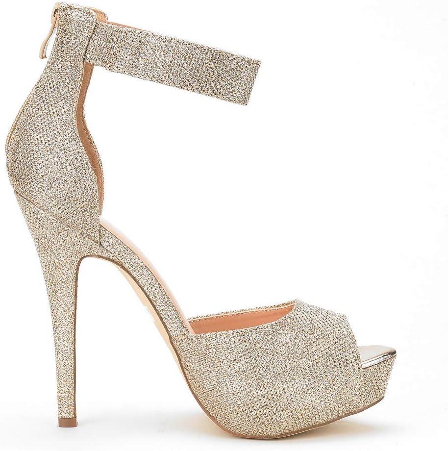 imageDREAM PAIRS Womens Swan05 High Heel Platform Dress Pump ShoesGoldGlitter