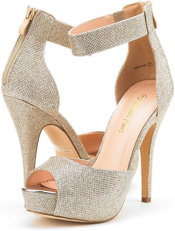 imageDREAM PAIRS Womens Swan05 High Heel Platform Dress Pump ShoesGoldGlitter