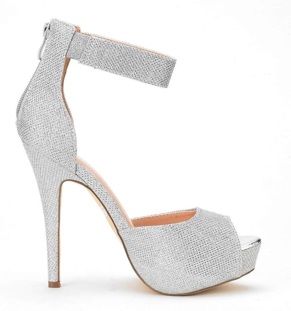 imageDREAM PAIRS Womens Swan05 High Heel Platform Dress Pump ShoesSilver Glitter