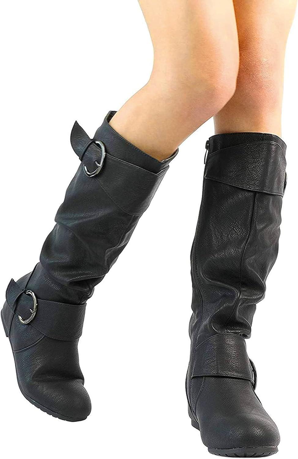 imageDREAM PAIRS Womens Wide Calf Knee High Boots Furlined Low Hidden Wedge BootsBlack