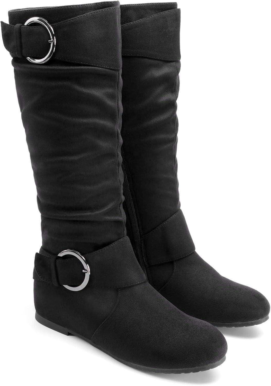 imageDREAM PAIRS Womens Wide Calf Knee High Boots Furlined Low Hidden Wedge BootsBlackSuede