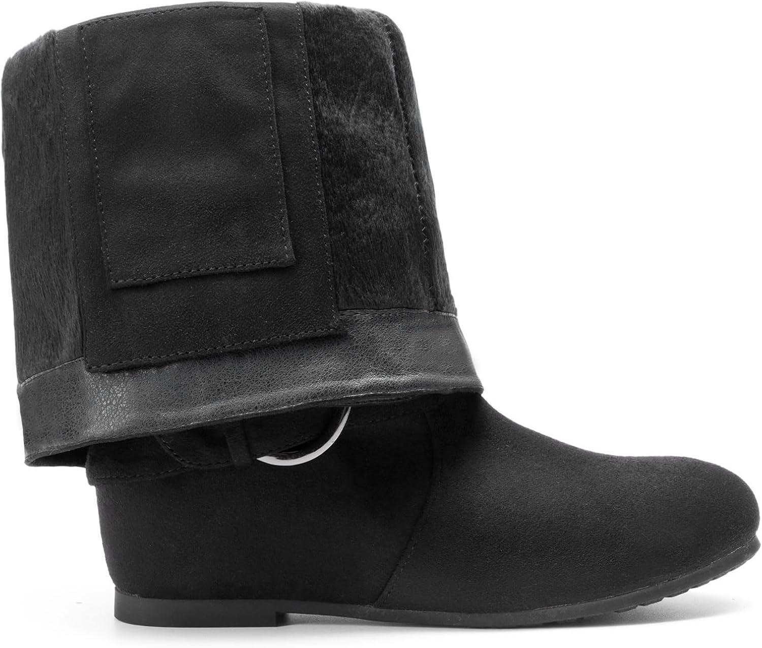 imageDREAM PAIRS Womens Wide Calf Knee High Boots Furlined Low Hidden Wedge BootsBlackSuede