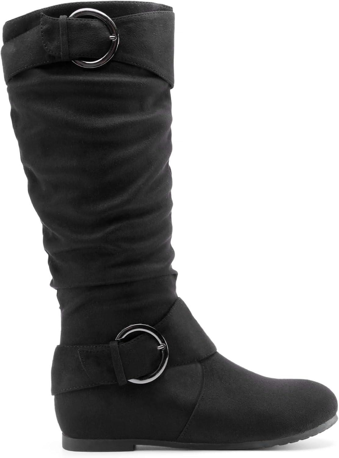 imageDREAM PAIRS Womens Wide Calf Knee High Boots Furlined Low Hidden Wedge BootsBlackSuede