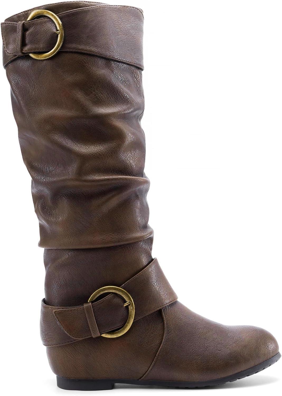 imageDREAM PAIRS Womens Wide Calf Knee High Boots Furlined Low Hidden Wedge BootsBrown