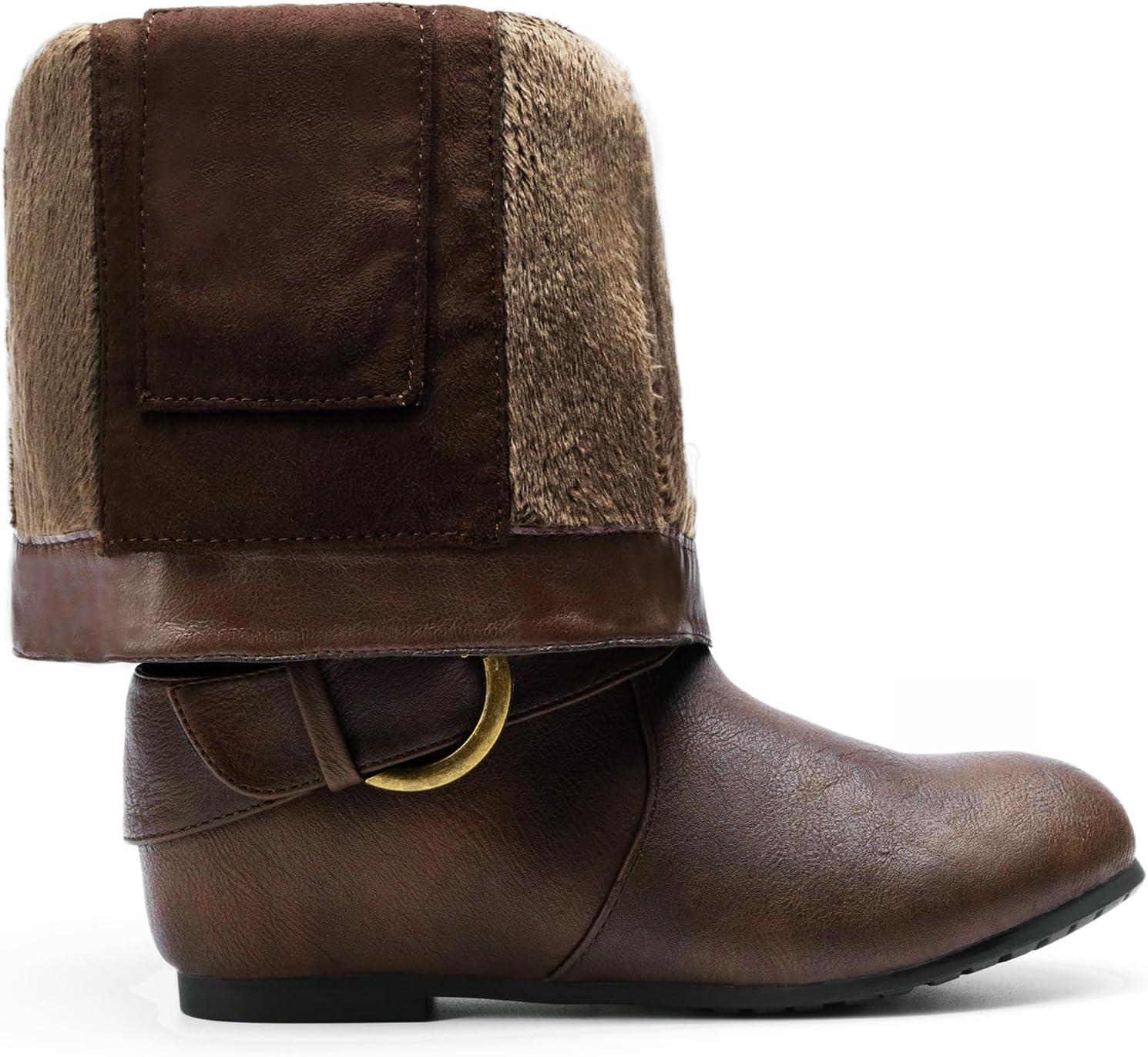 imageDREAM PAIRS Womens Wide Calf Knee High Boots Furlined Low Hidden Wedge BootsBrown