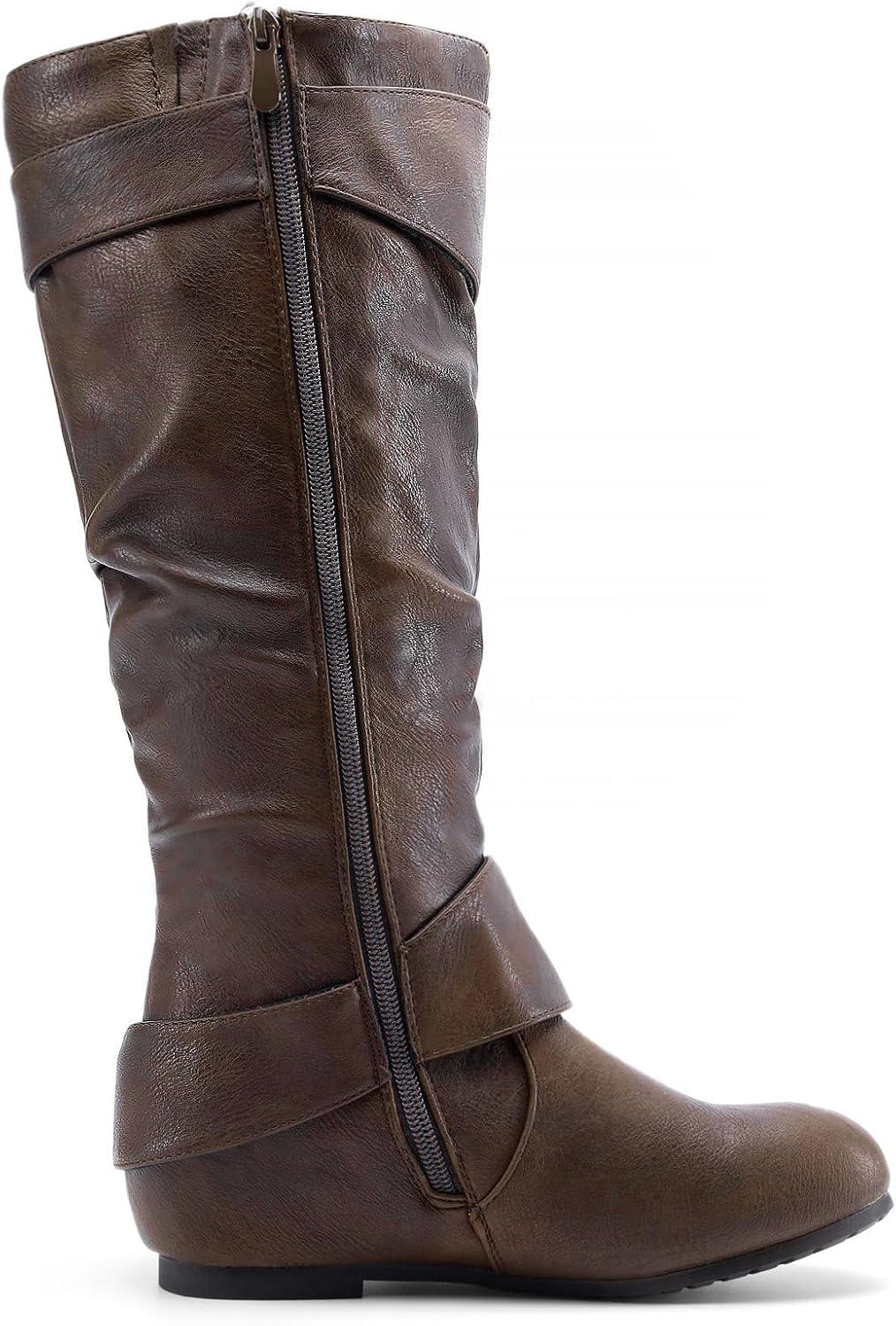 imageDREAM PAIRS Womens Wide Calf Knee High Boots Furlined Low Hidden Wedge BootsBrown