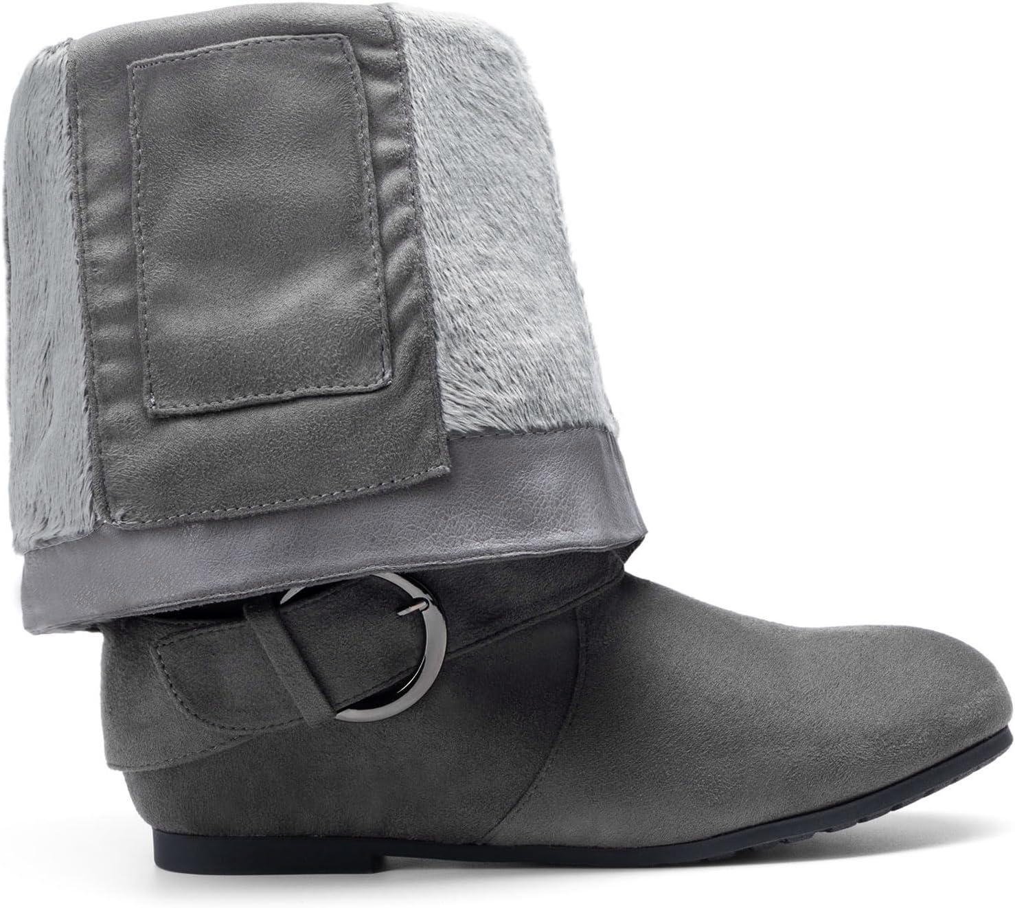 imageDREAM PAIRS Womens Wide Calf Knee High Boots Furlined Low Hidden Wedge BootsGrey SuedeWide Calf