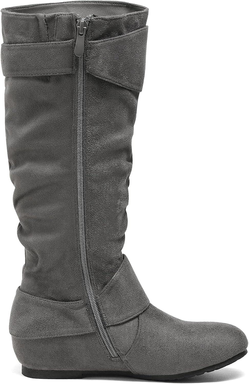 imageDREAM PAIRS Womens Wide Calf Knee High Boots Furlined Low Hidden Wedge BootsGrey SuedeWide Calf