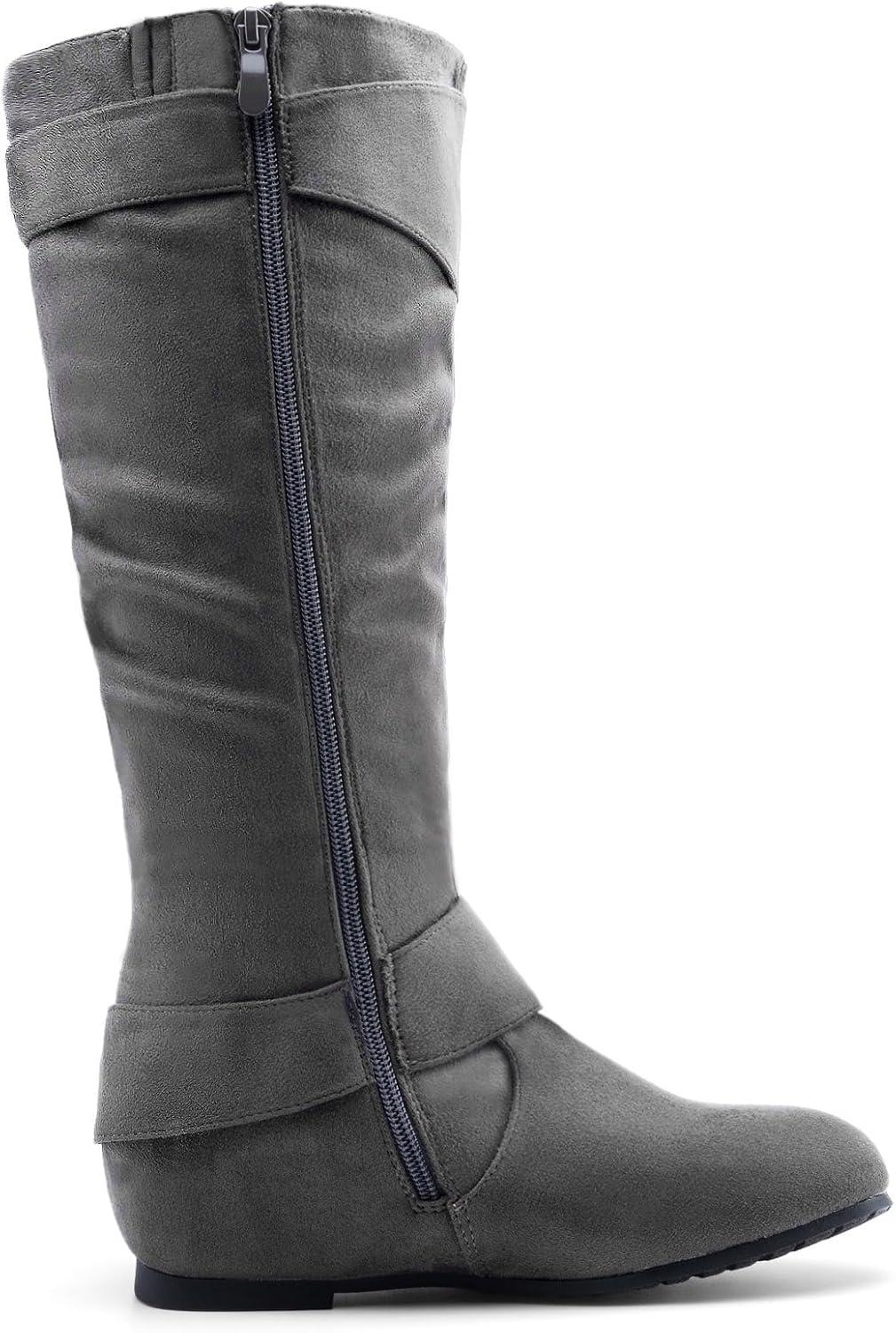 imageDREAM PAIRS Womens Wide Calf Knee High Boots Furlined Low Hidden Wedge BootsGrey SuedeWide Calf