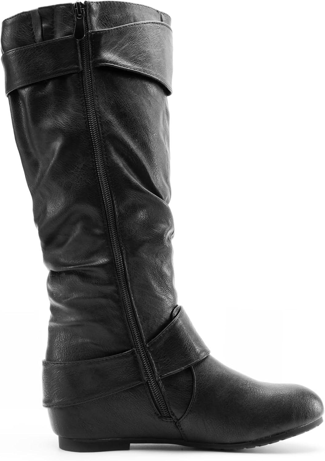 imageDREAM PAIRS Womens Wide Calf Knee High Boots Furlined Low Hidden Wedge BootsUrablackwidecalf