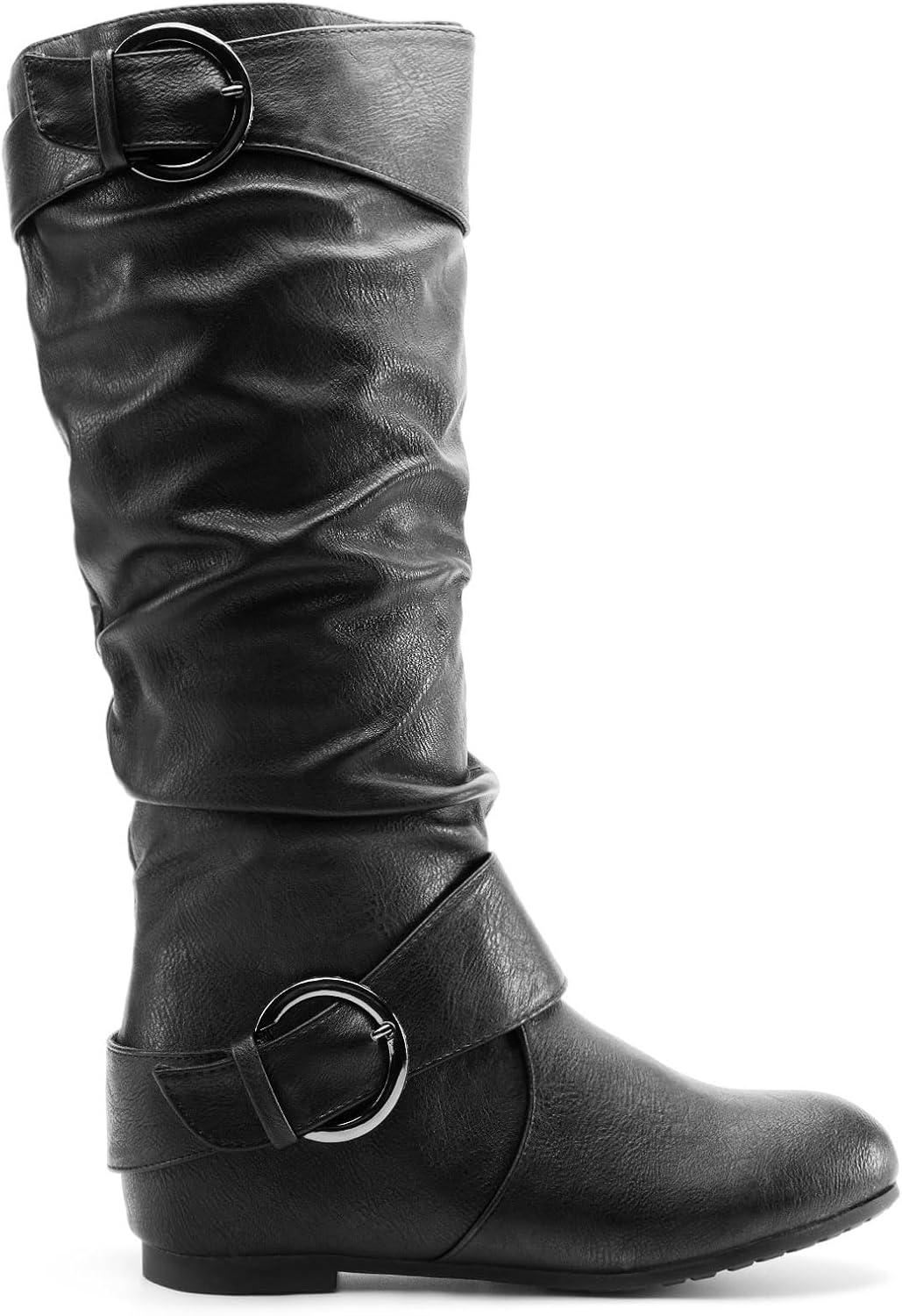 imageDREAM PAIRS Womens Wide Calf Knee High Boots Furlined Low Hidden Wedge BootsUrablackwidecalf